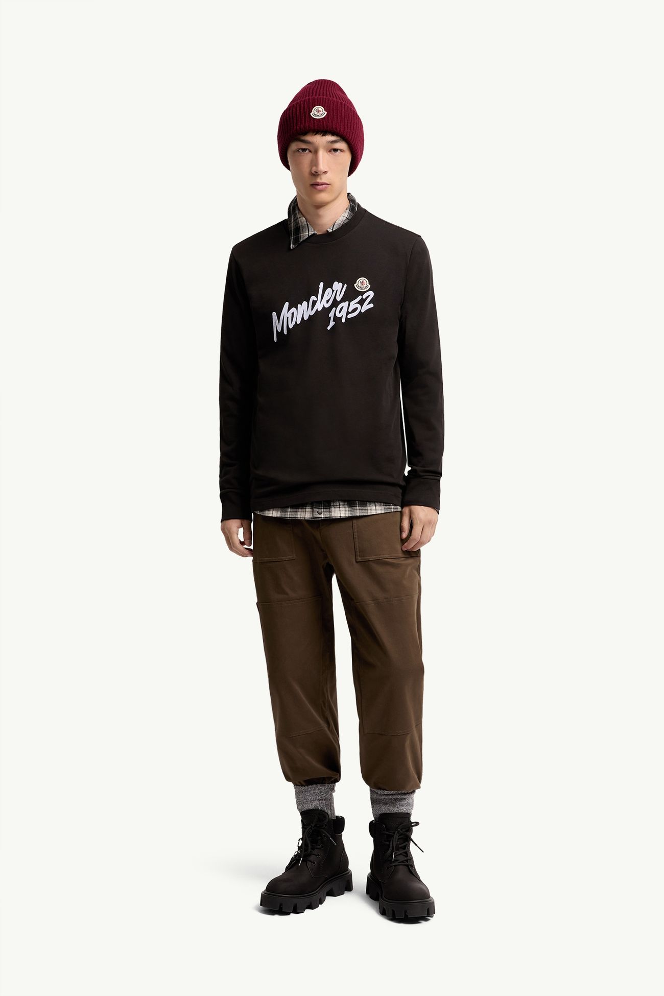 Logo Cotton Jersey Long Sleeve T-Shirt Men Black Moncler 0