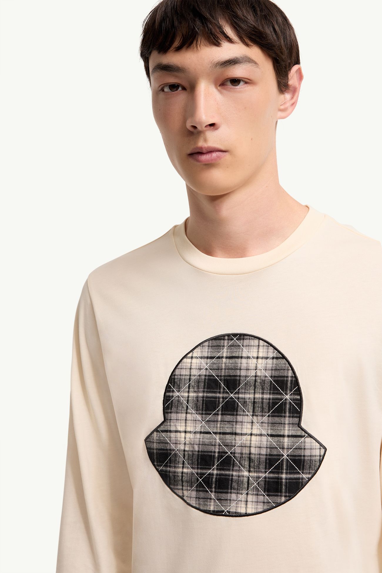 Check Panel Cotton Jersey T-Shirt Men White Ivory Moncler 5
