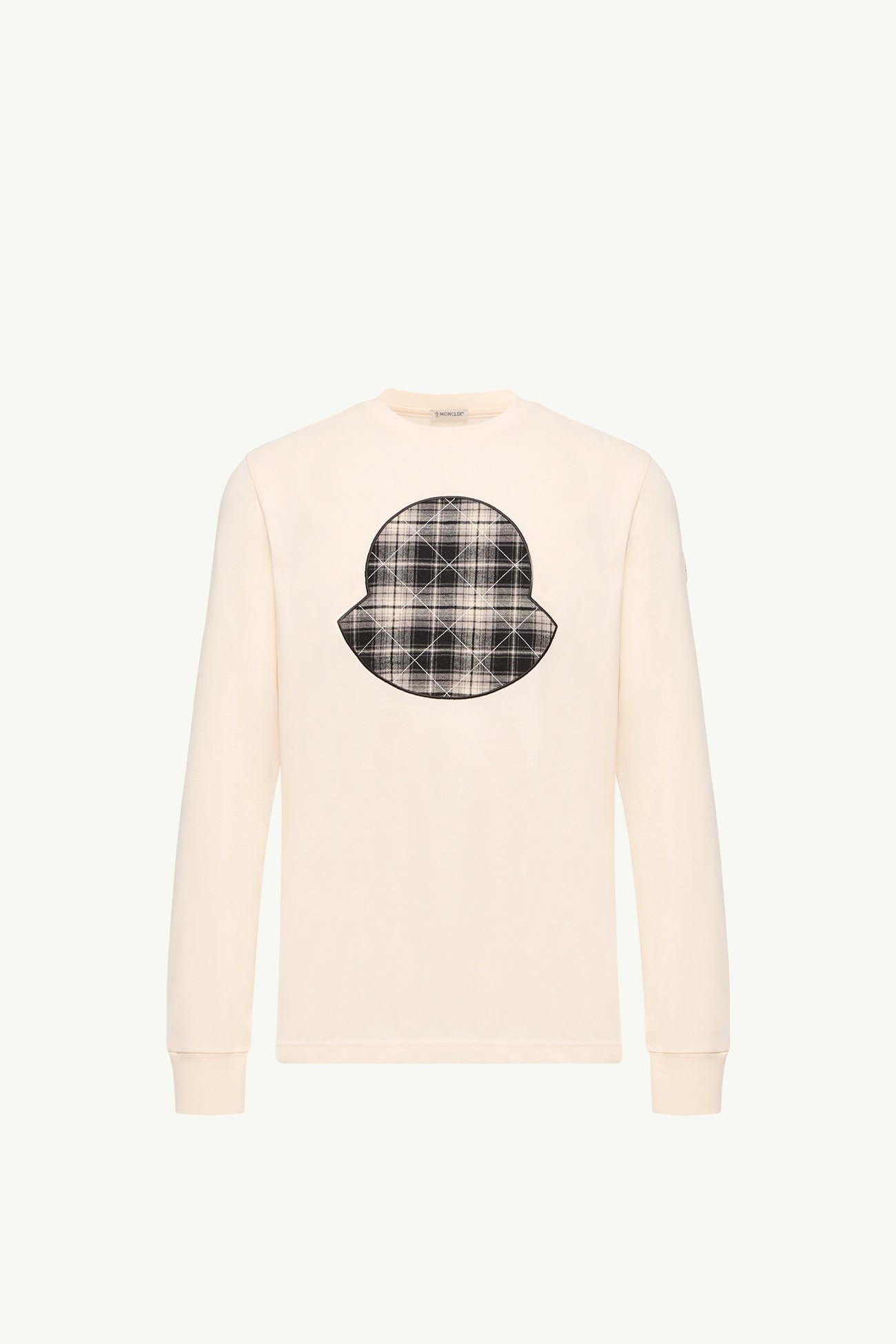 T-Shirt in Jersey di Cotone con Pannello a Quadri Uomo Bianco Avorio Moncler 2