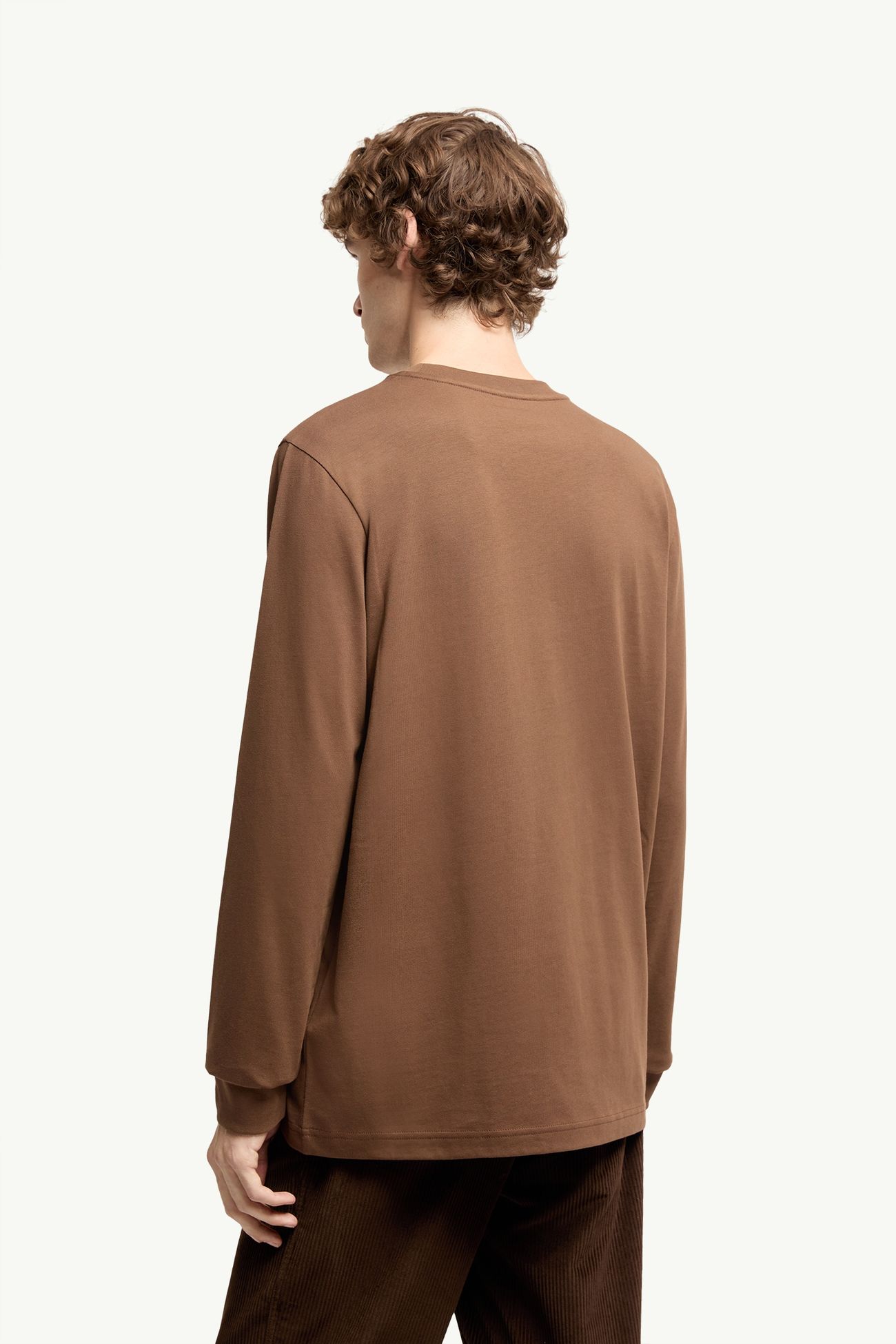 T-shirt à manches longues en coton à logo en cuir Hommes Marron Moncler 4