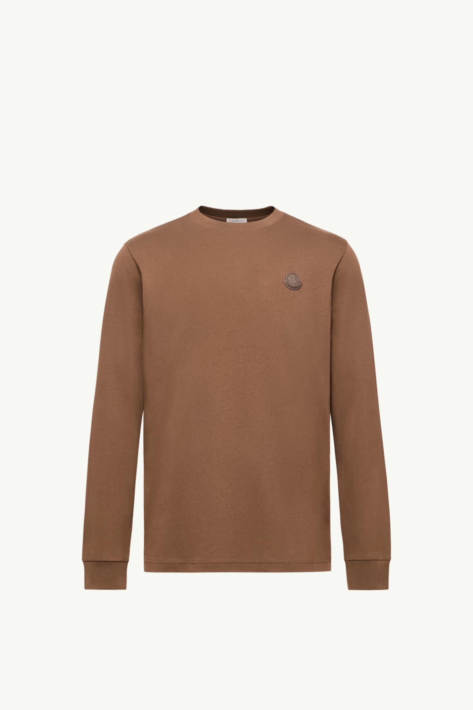 Leather Logo Long Sleeve Cotton T-Shirt Men Brown Moncler, 1 of 0