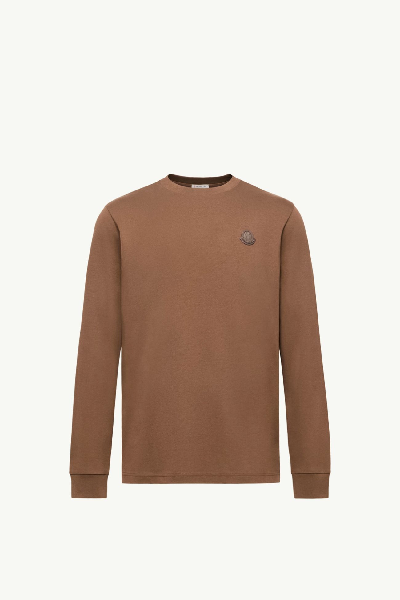 Leather Logo Long Sleeve Cotton T-Shirt Men Brown Moncler 2