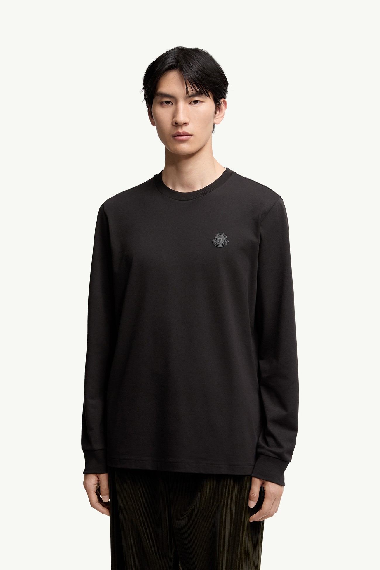 Leather Logo Long Sleeve Cotton T-Shirt Men Black Moncler 3