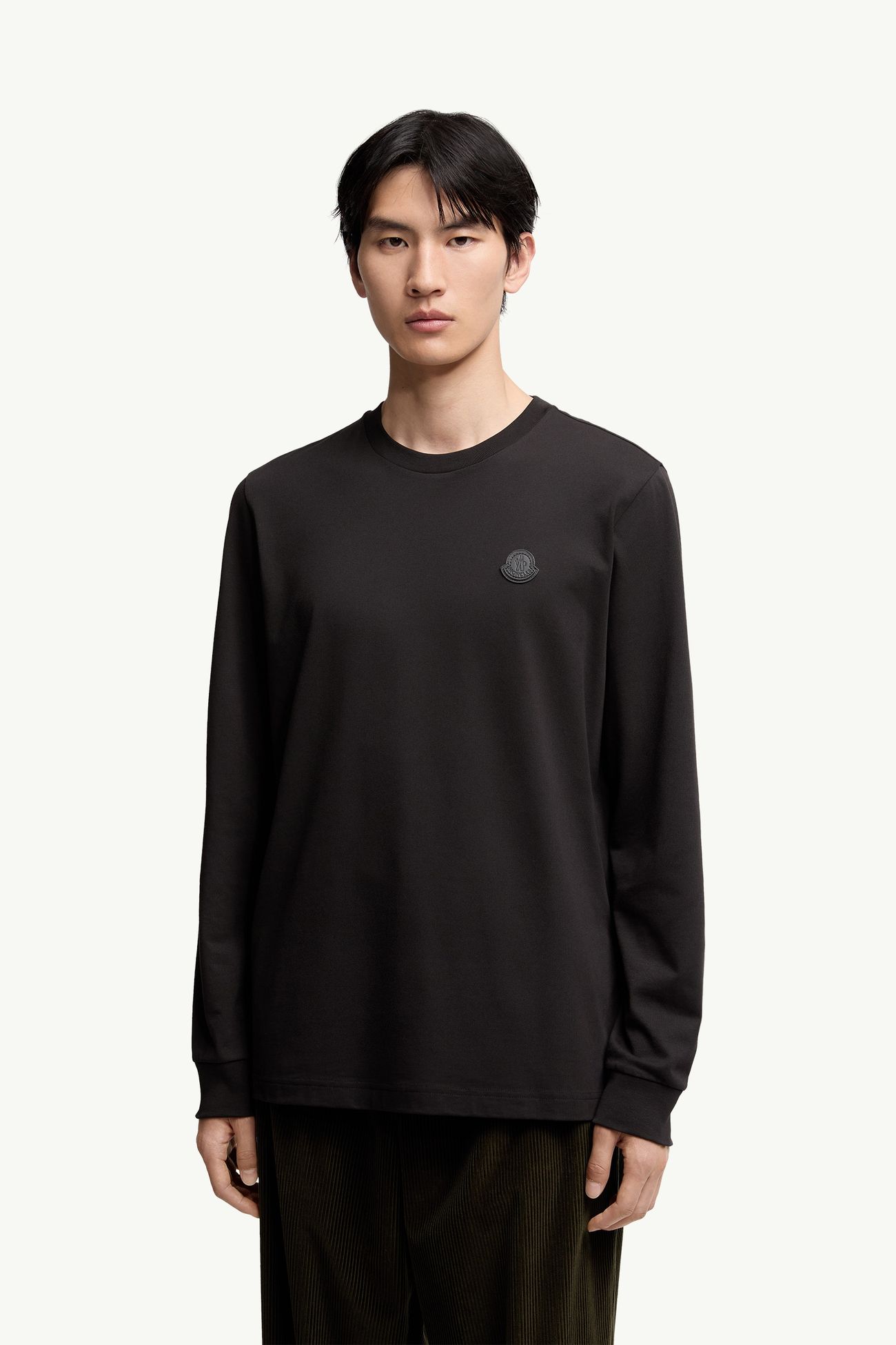 가죽 로고 롱 슬리브 코튼 티셔츠 남성 블랙 Moncler 3