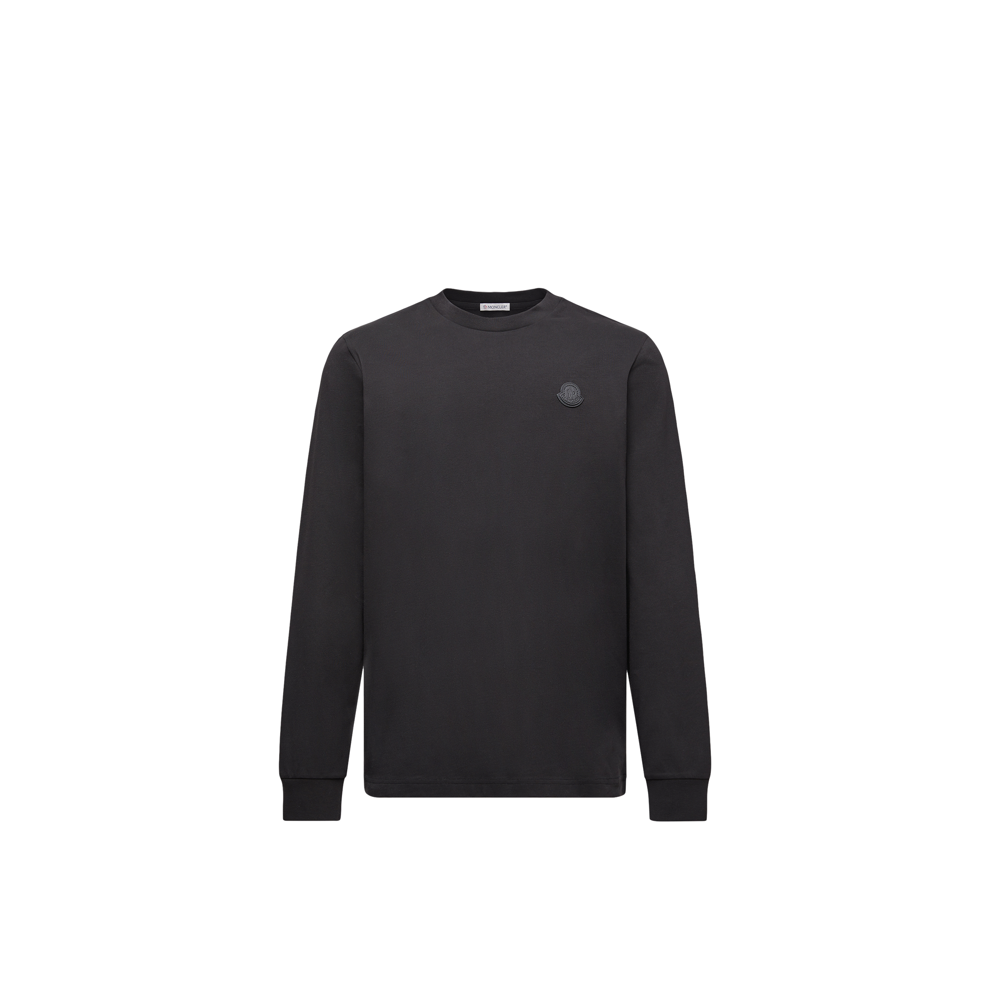 Moncler T-Shirt A Maniche Lunghe In Cotone Con Logo In Pelle Uomo da Nero, Taglia: Xxl