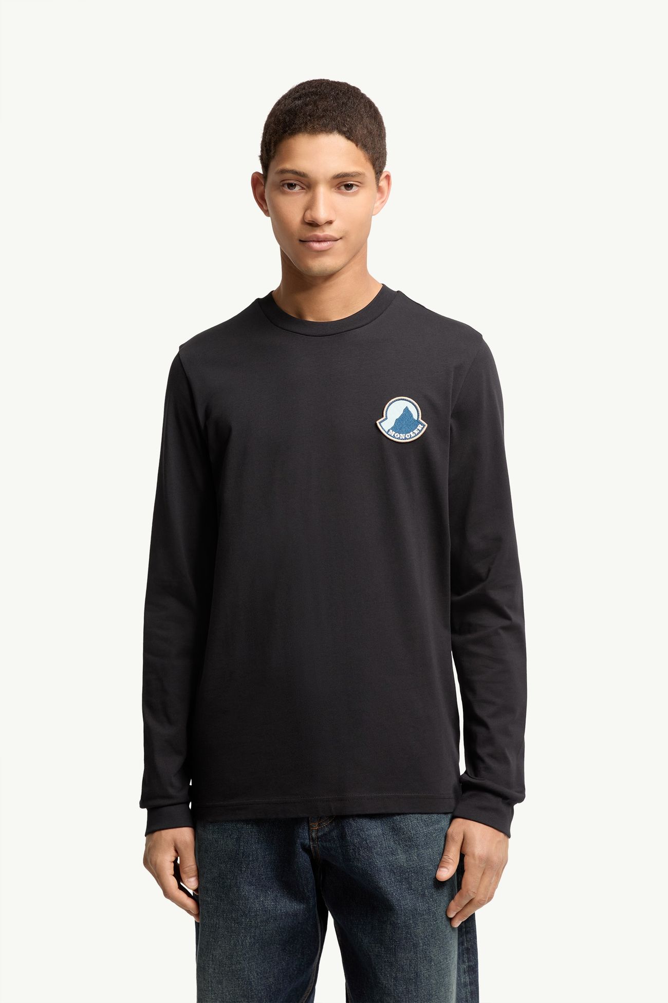 Logo Cotton Long Sleeve T-Shirt Men Dark Blue Moncler 3