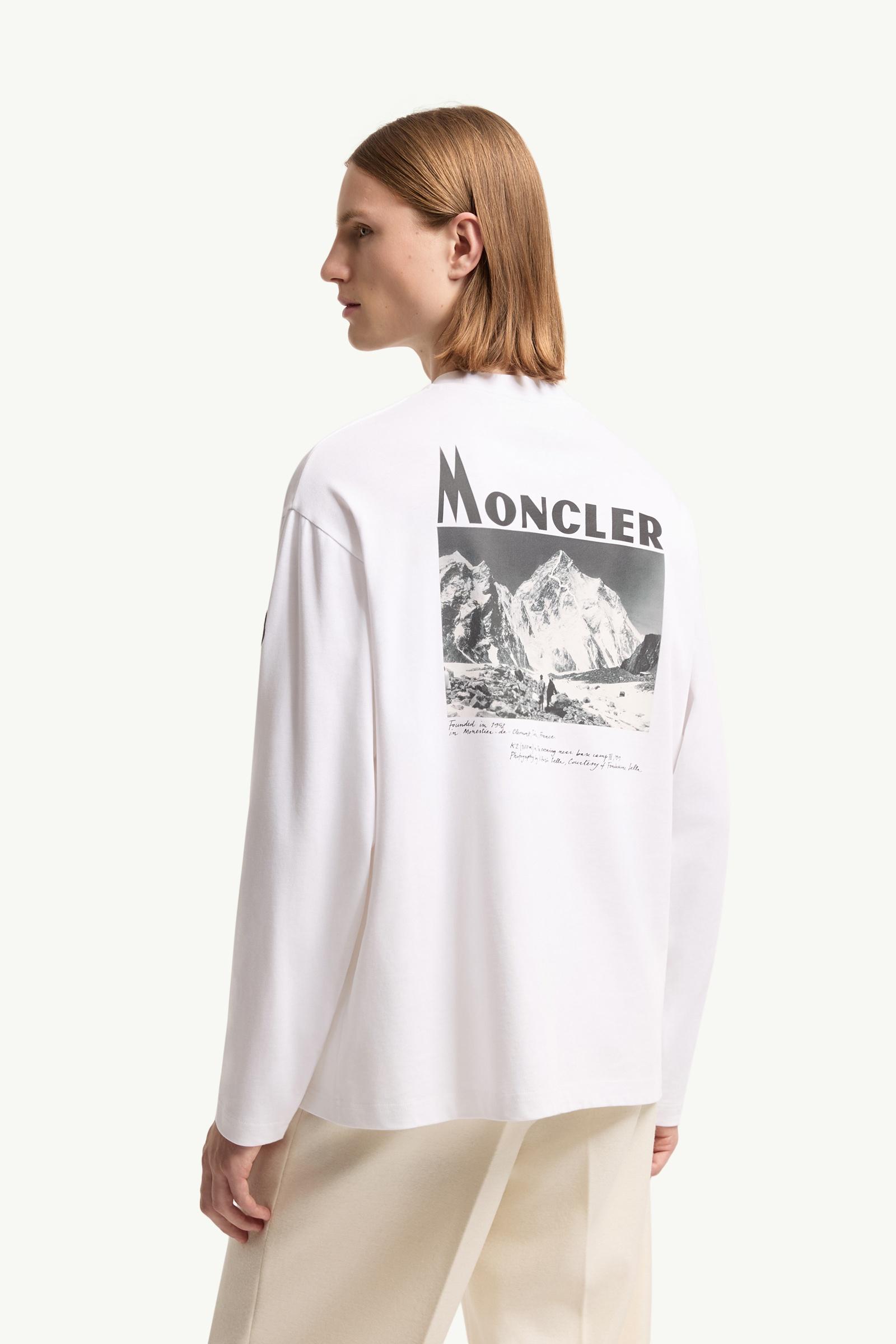 White K2 Print Long Sleeve Cotton T-Shirt - for Moncler | Moncler IT