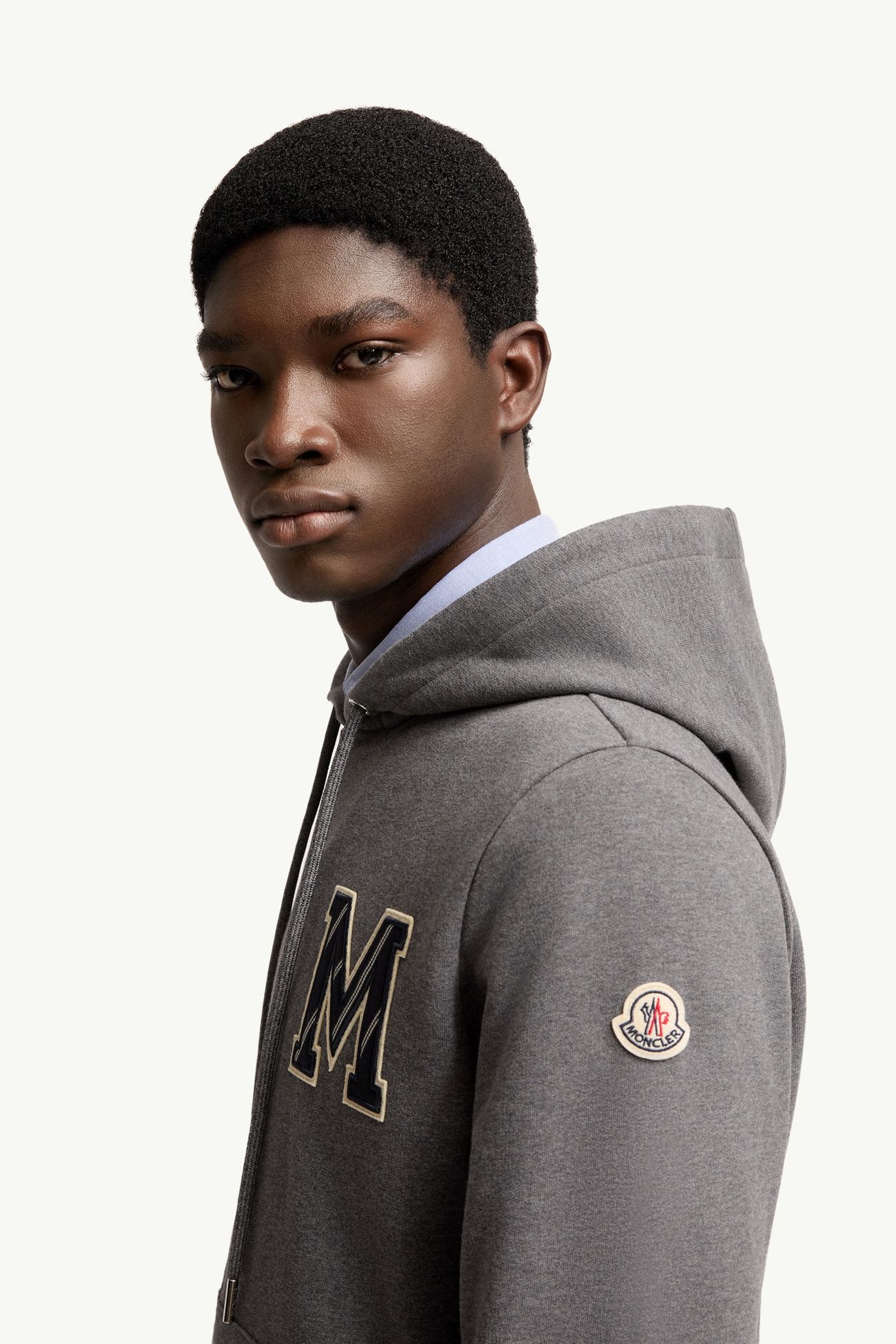 Sudadera con capucha y cremallera de algodón con monograma Hombre Gris oscuro Moncler 1