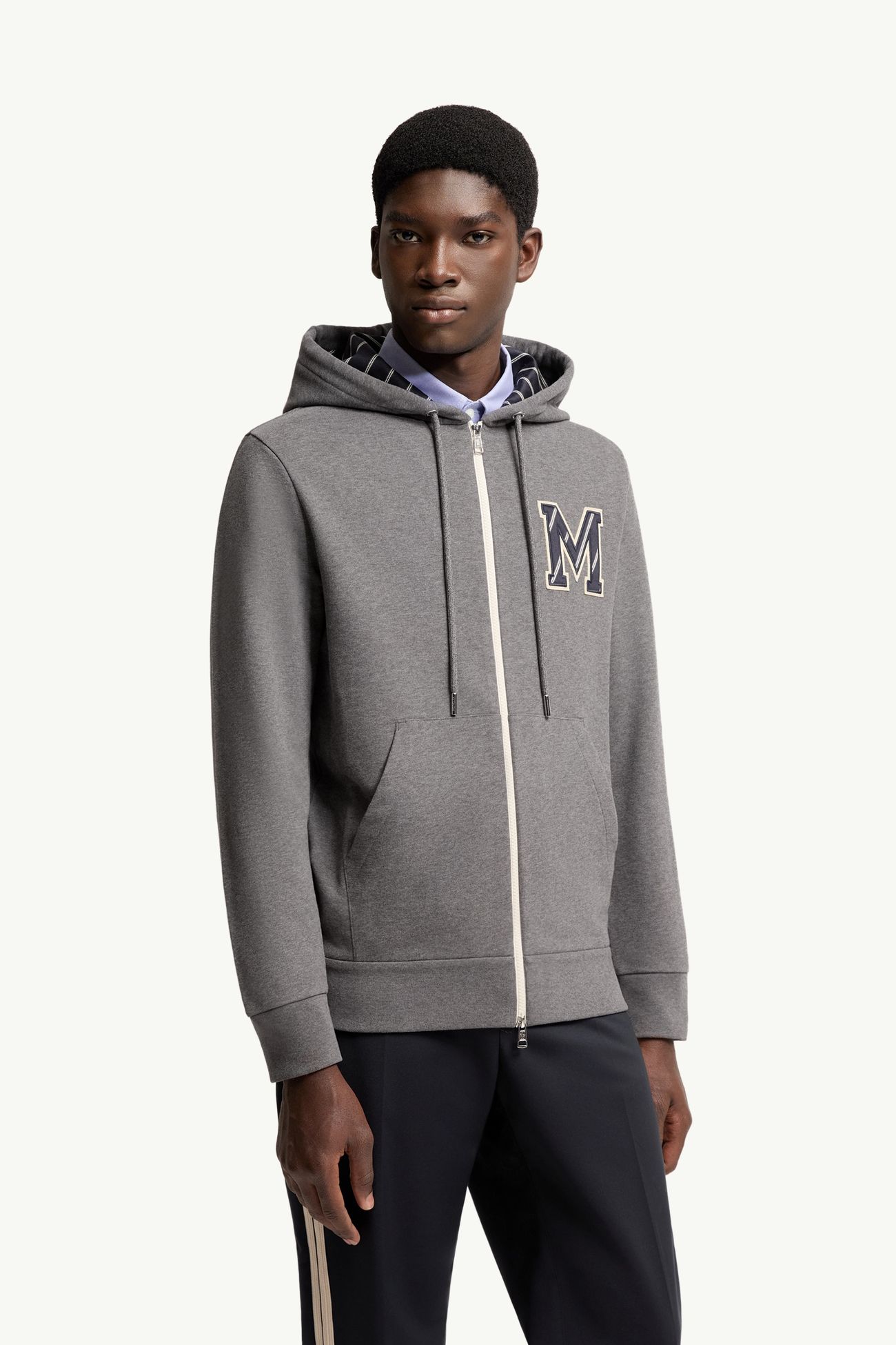 交織圖案棉質拉鏈連帽衫 男士 深灰色 Moncler 3