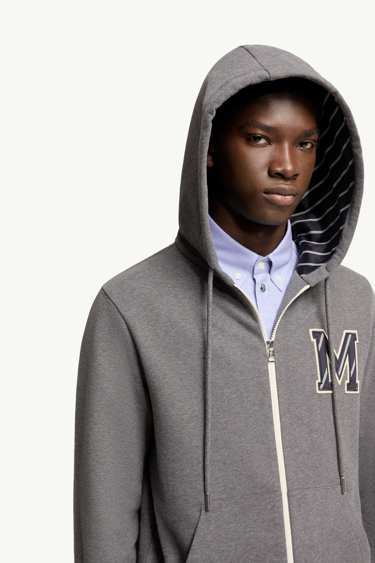 Sudadera con capucha y cremallera de algodón con monograma Hombre Gris oscuro Moncler 5