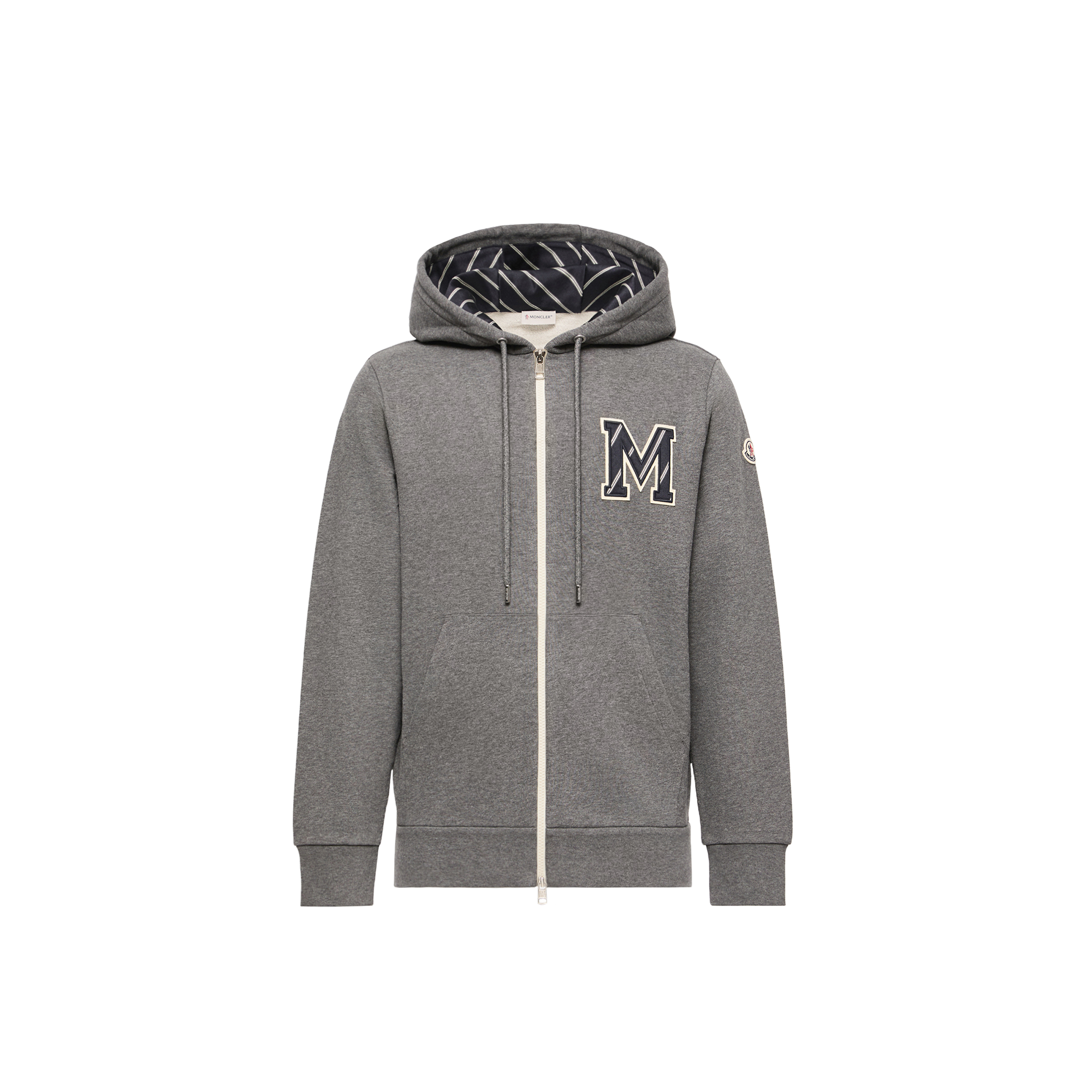 Moncler   Monogram Cotton Zip-Up Hoodie for Men in Gray, Size: Xxl