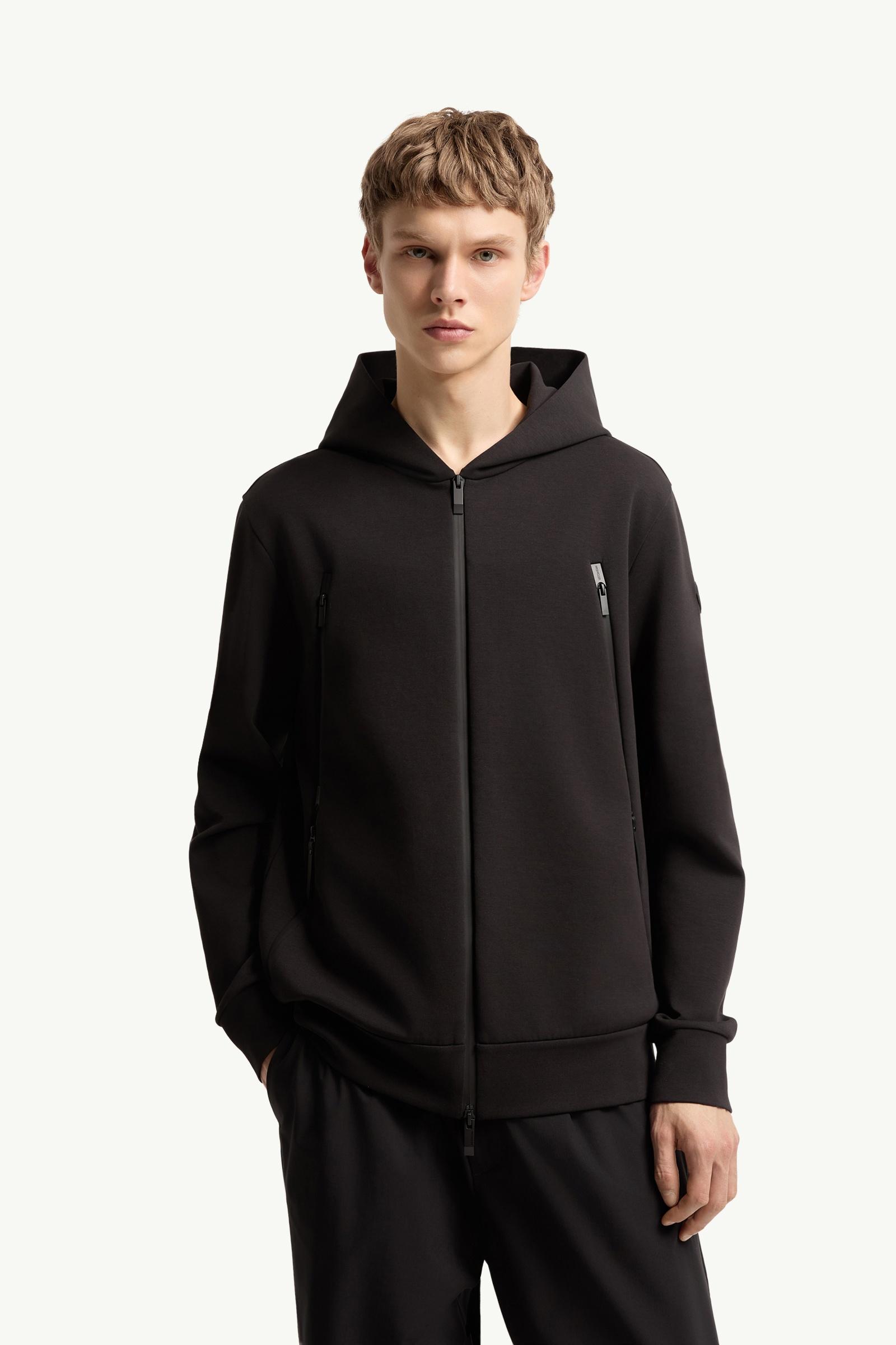 Black Cotton Blend Zip-Up Hoodie - Sweatshirts for Men | Moncler US