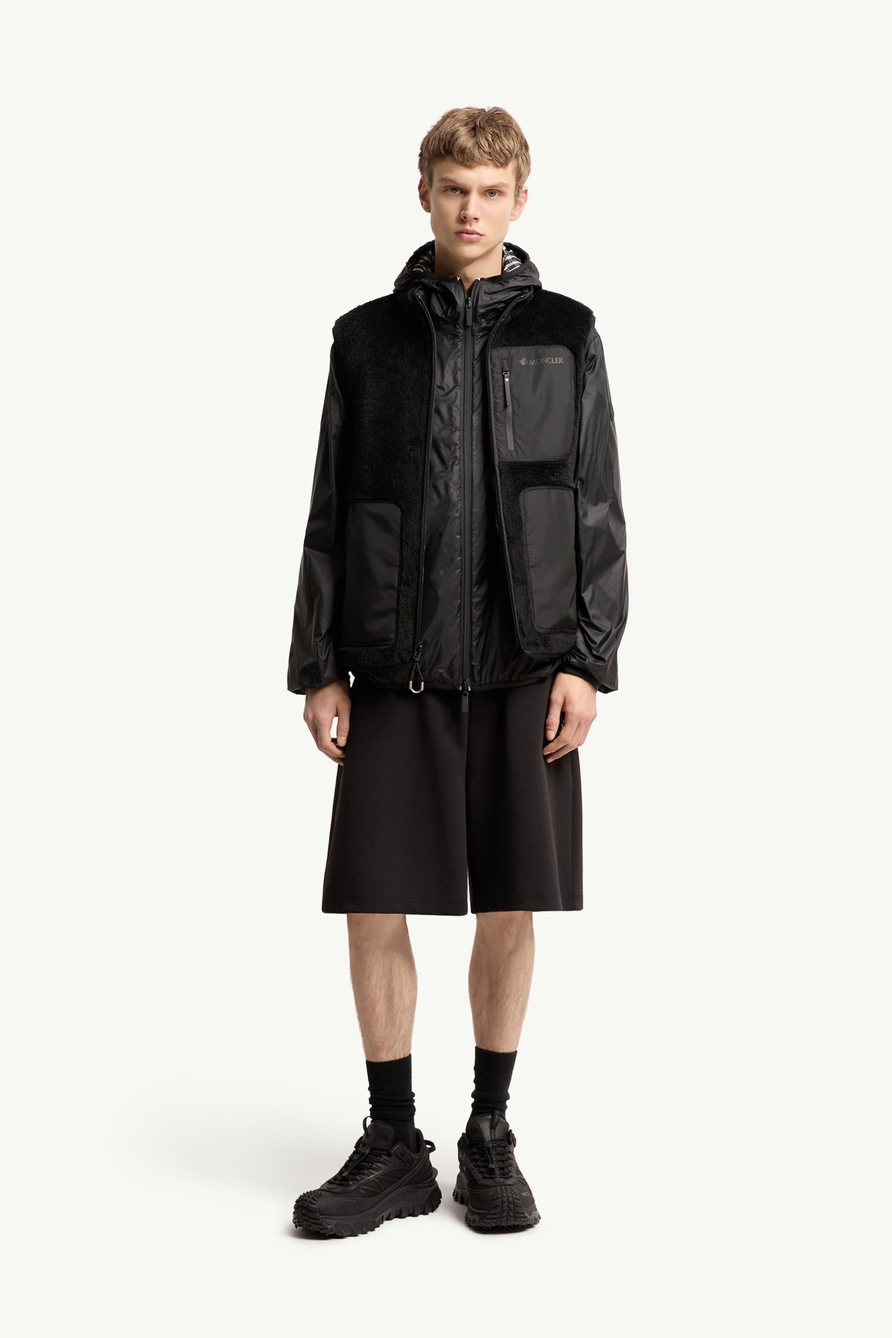 Teddy Fleece Reversible Down Gilet Men Black Moncler 0