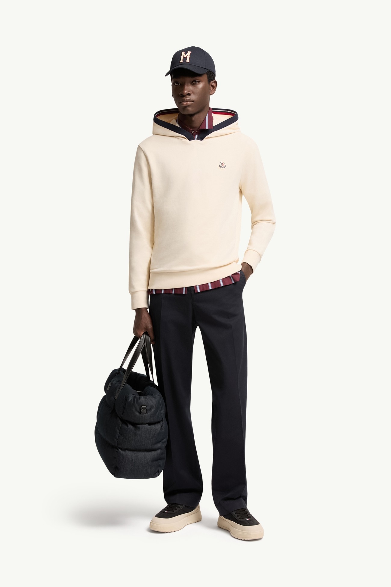 Brushed Cotton Logo Hoodie Men White Ivory Moncler 0