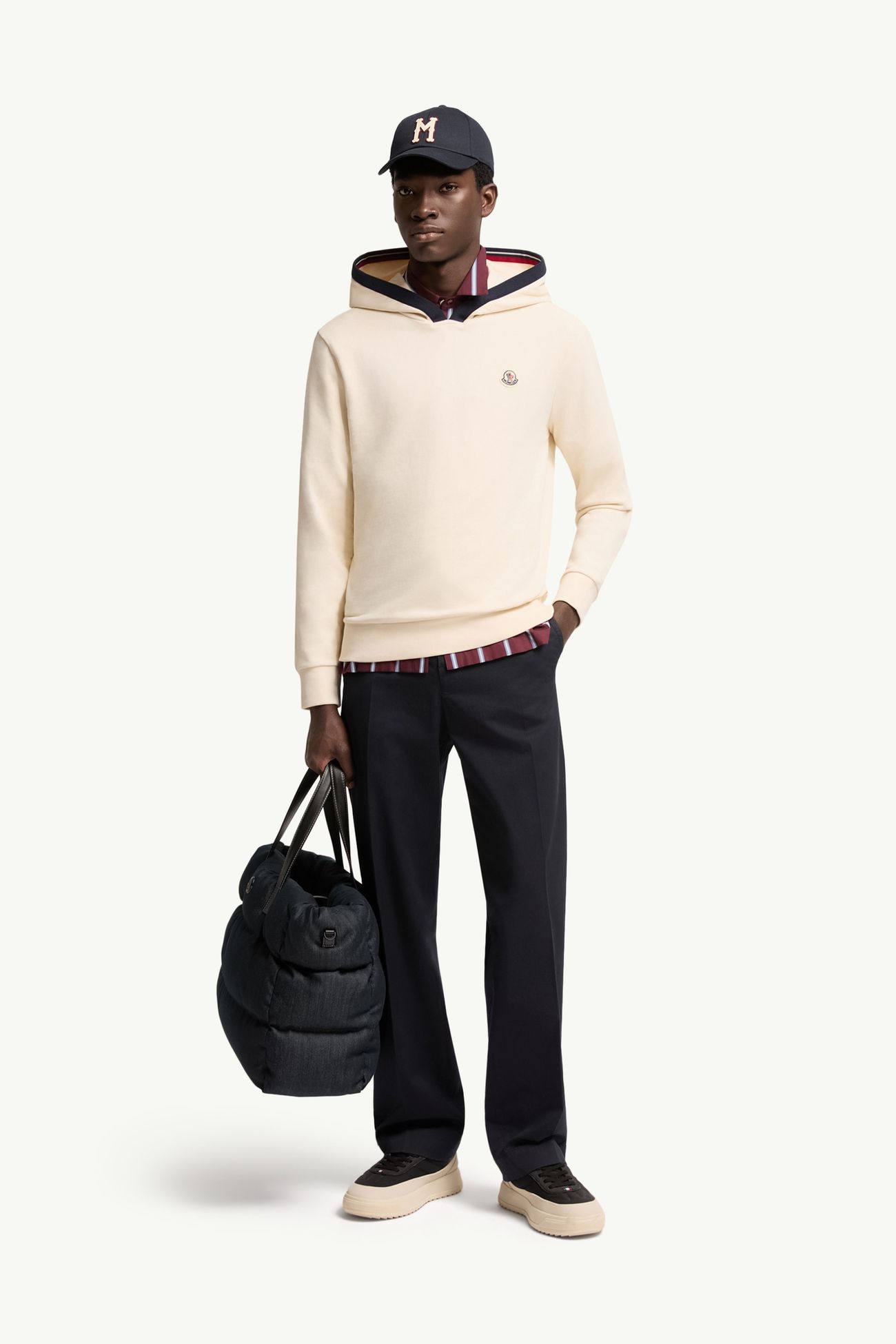 Sudadera con capucha y logotipo de algodón cepillado Hombre Blanco Marfil Moncler 0