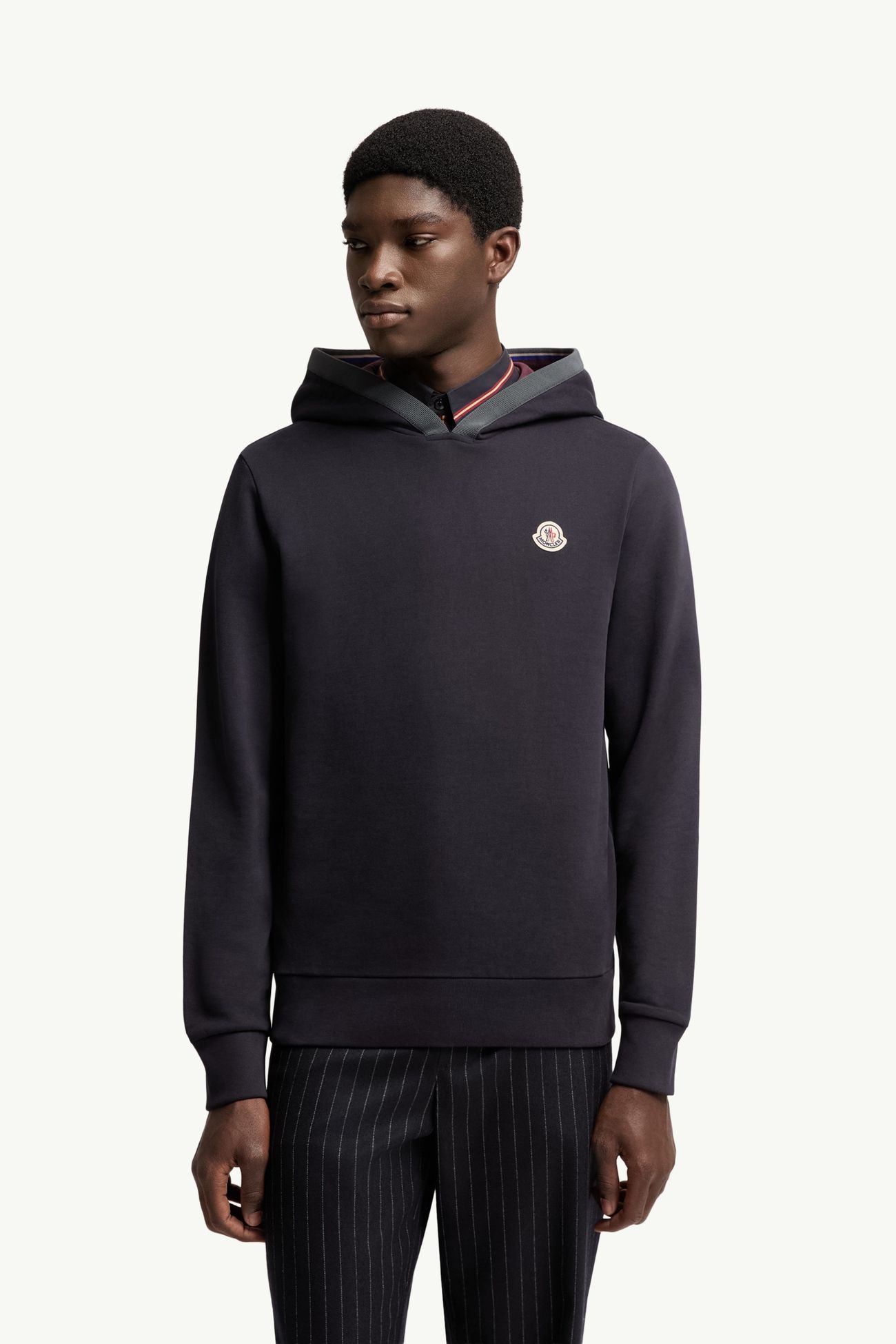 Brushed Cotton Logo Hoodie Men Navy Blue Moncler 3