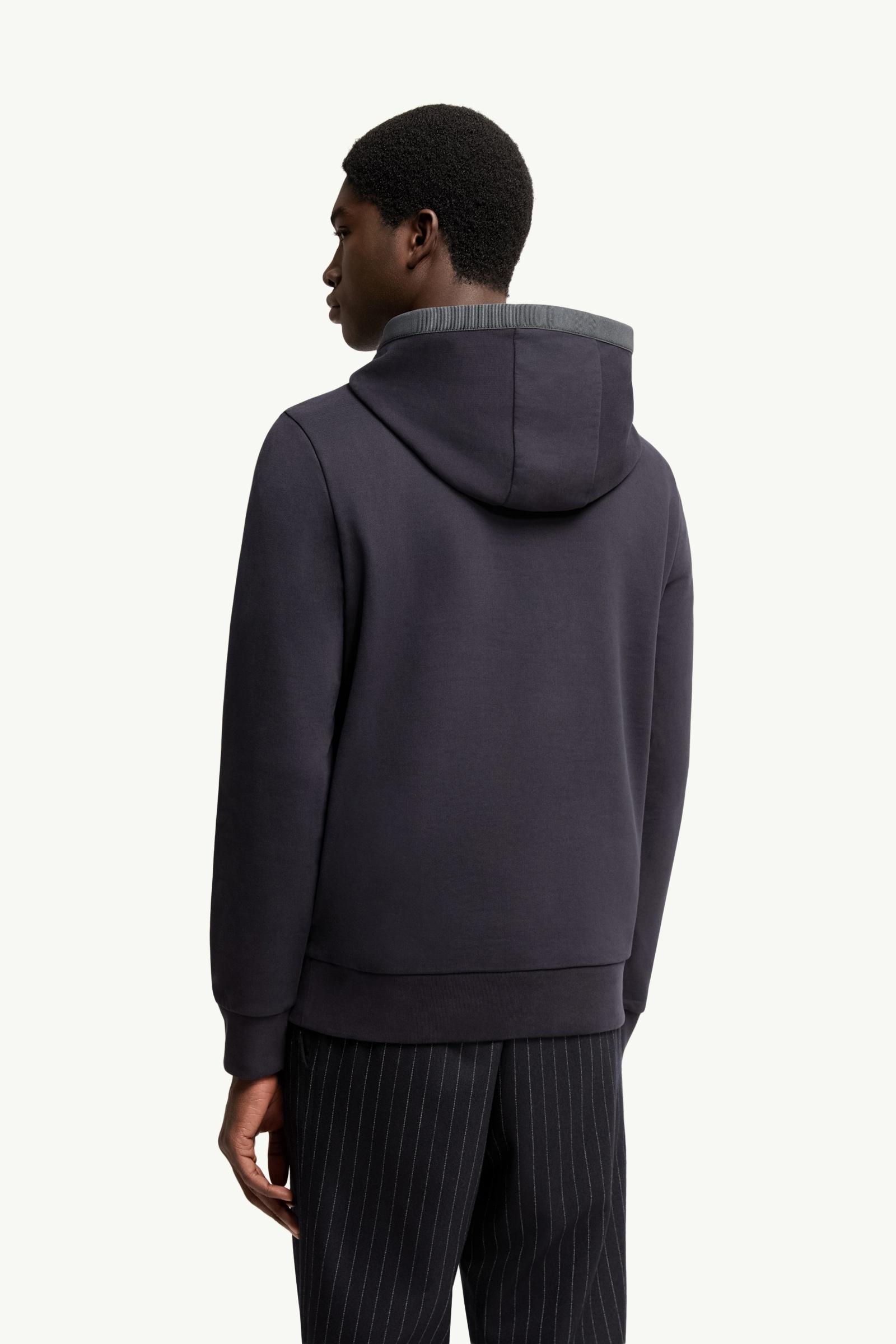 Navy Blue Brushed Cotton Logo Hoodie - Sweatshirts for Men