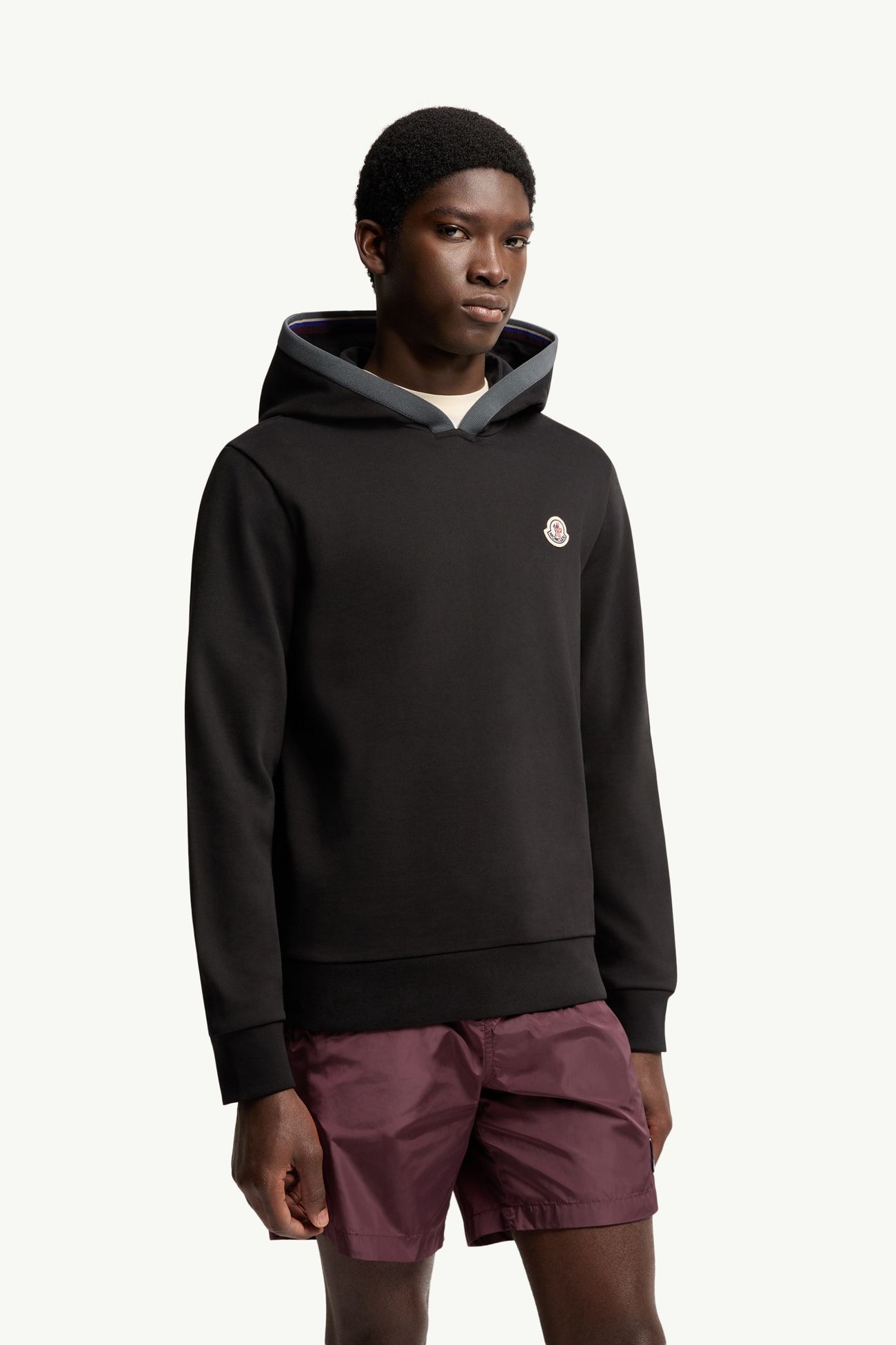 Felpa con cappuccio e logo in cotone spazzolato Uomo Nero Moncler 3