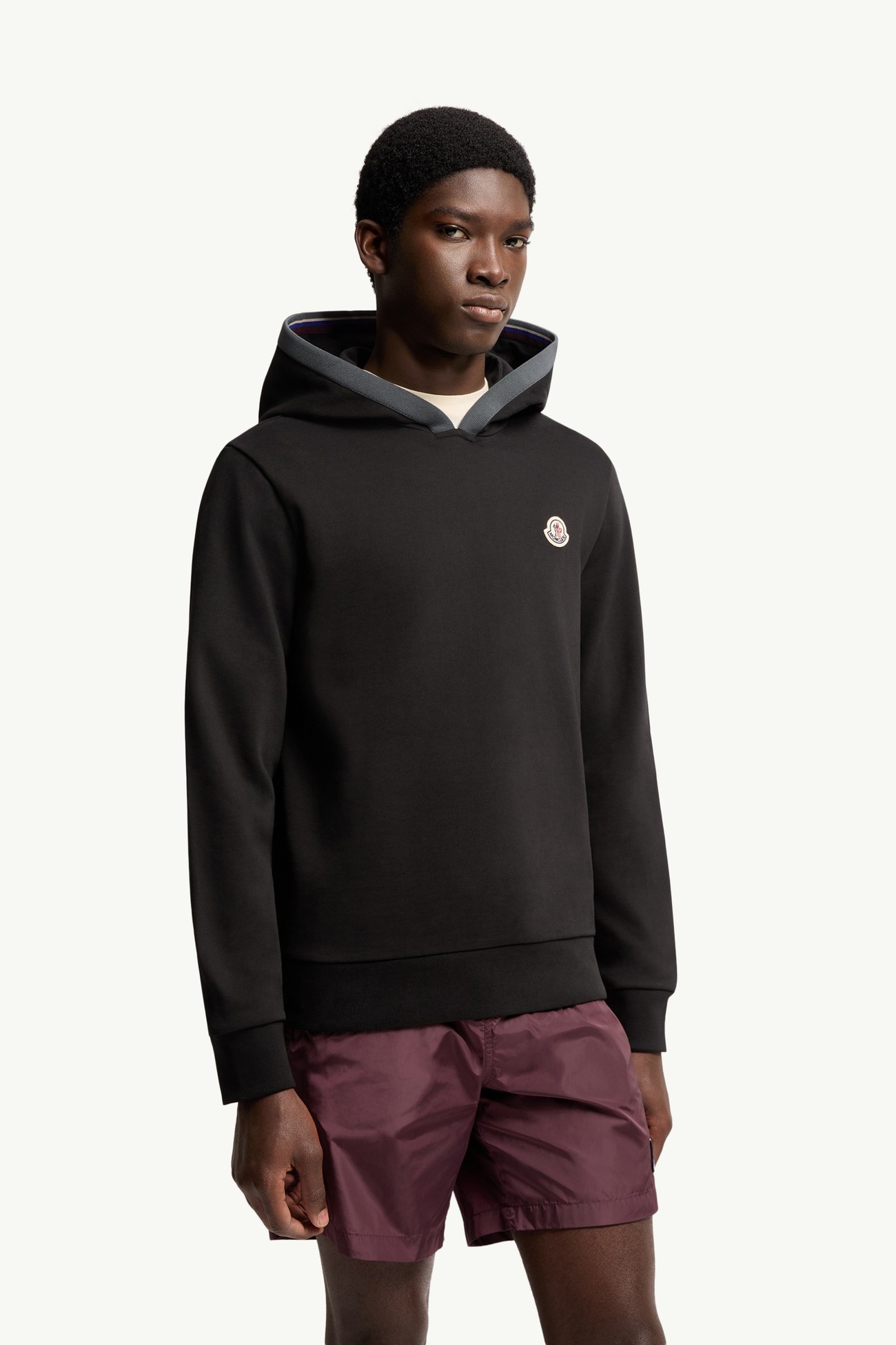 拉絨棉質標誌裝飾連帽衫 男士 黑色 Moncler 3