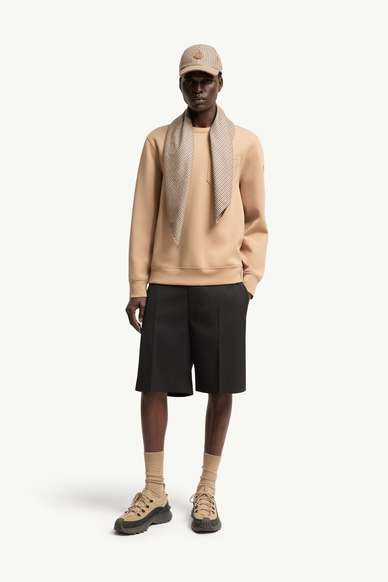 Sudadera de mezcla de algodón con etiqueta con logotipo de piel Hombre Beige Moncler 0