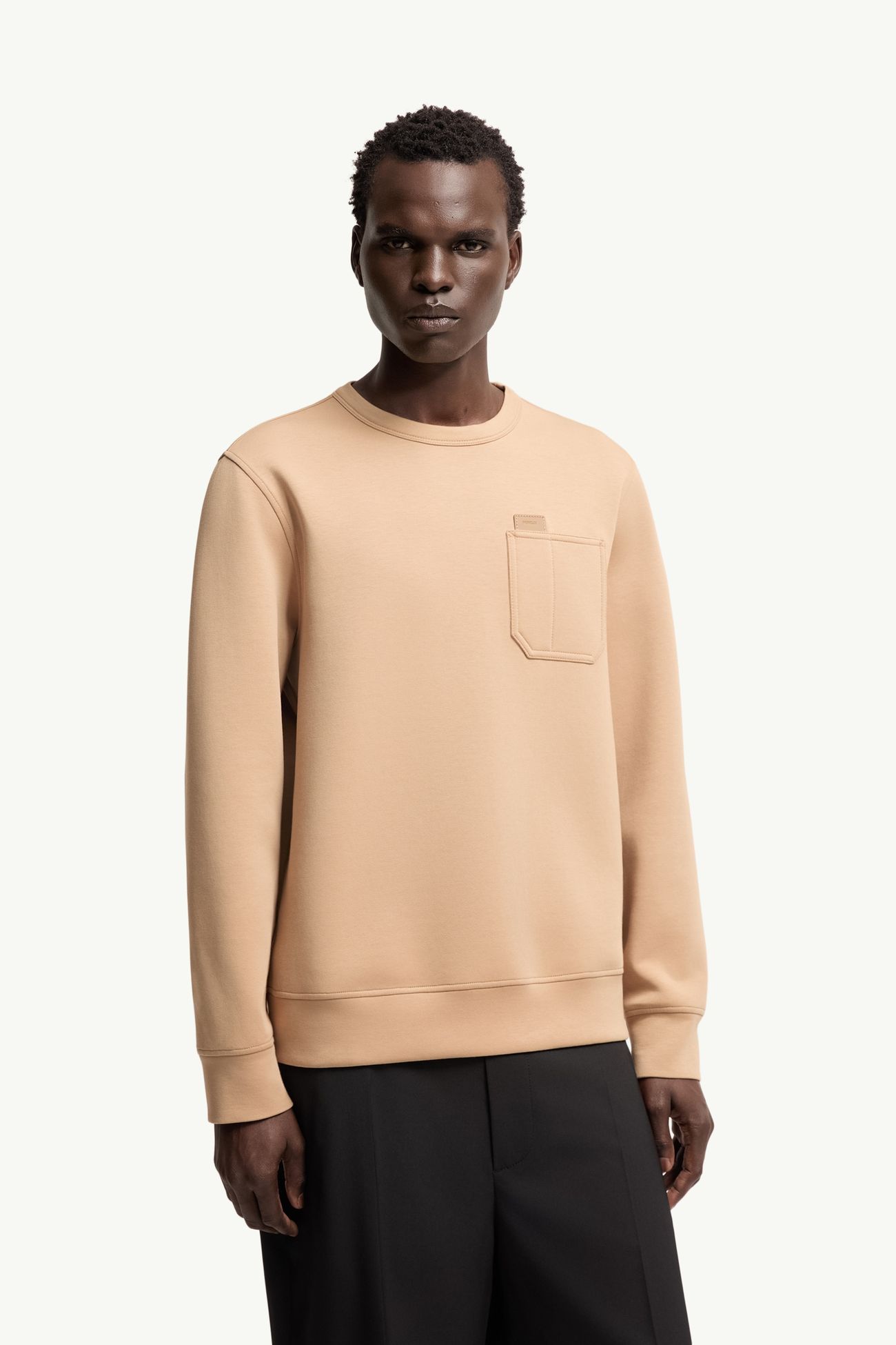Sudadera de mezcla de algodón con etiqueta con logotipo de piel Hombre Beige Moncler 3