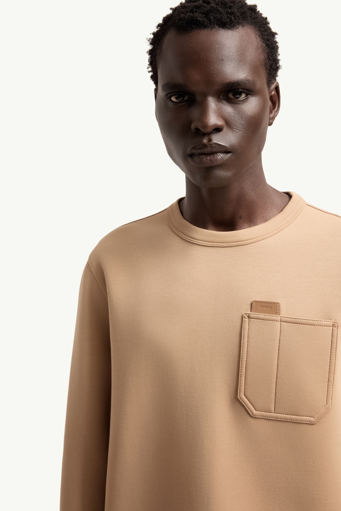 Sudadera de mezcla de algodón con etiqueta con logotipo de piel Hombre Beige Moncler 5