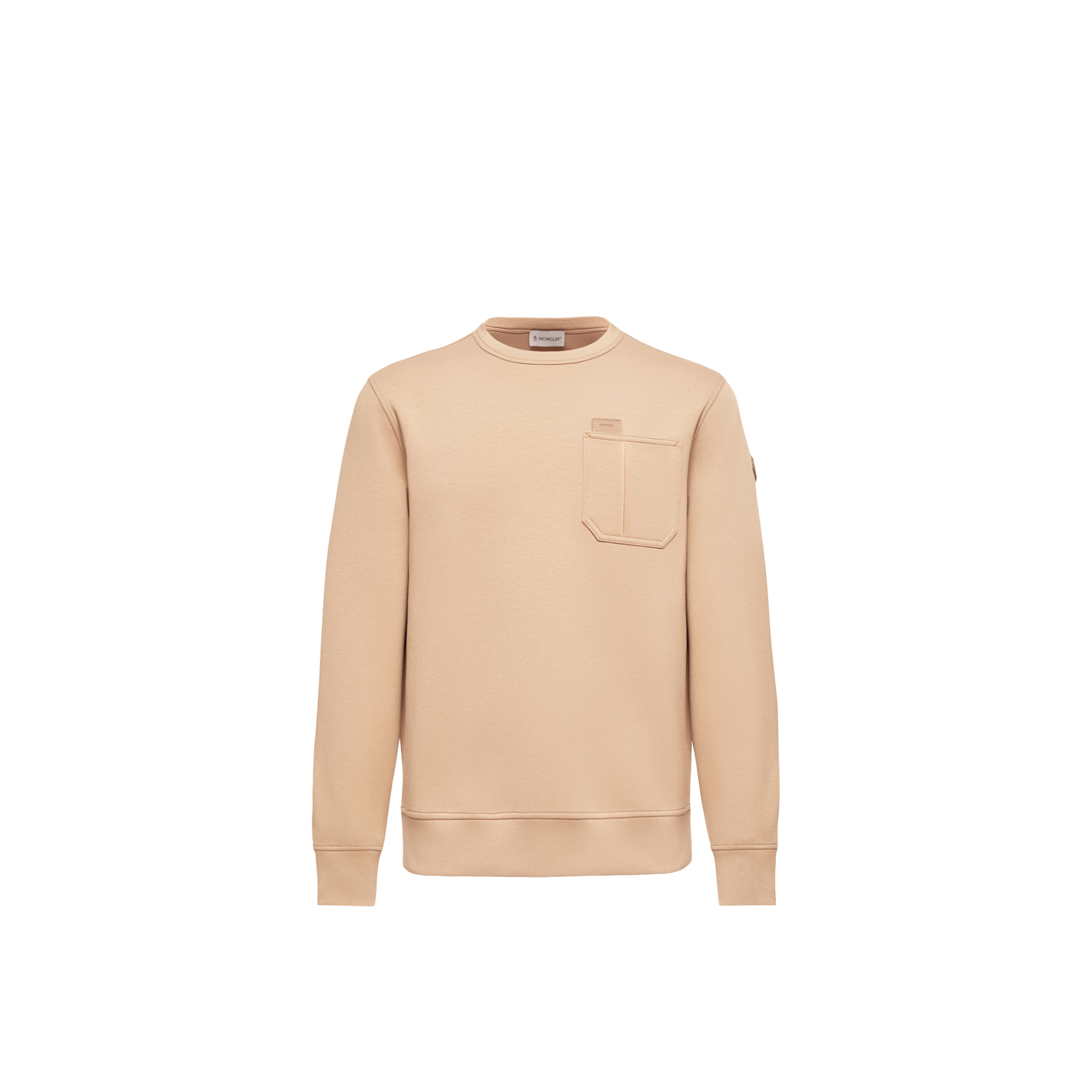 Moncler   Leather Logo Tag Cotton Blend Sweatshirt for Men in Beige, Size: S