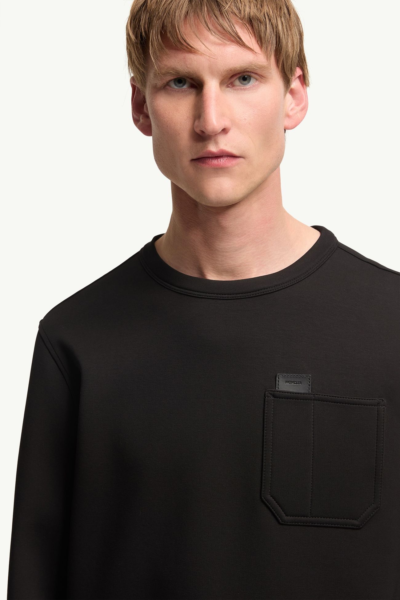 Leather Logo Tag Cotton Blend Sweatshirt Men Black Moncler 5