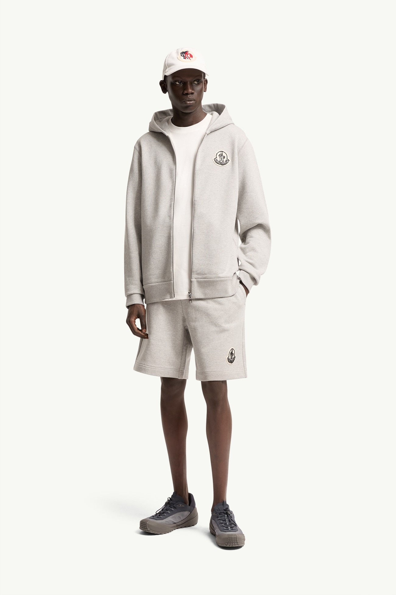 Sketched Logo Zip-Up Cotton Hoodie Men Gray Moncler 0