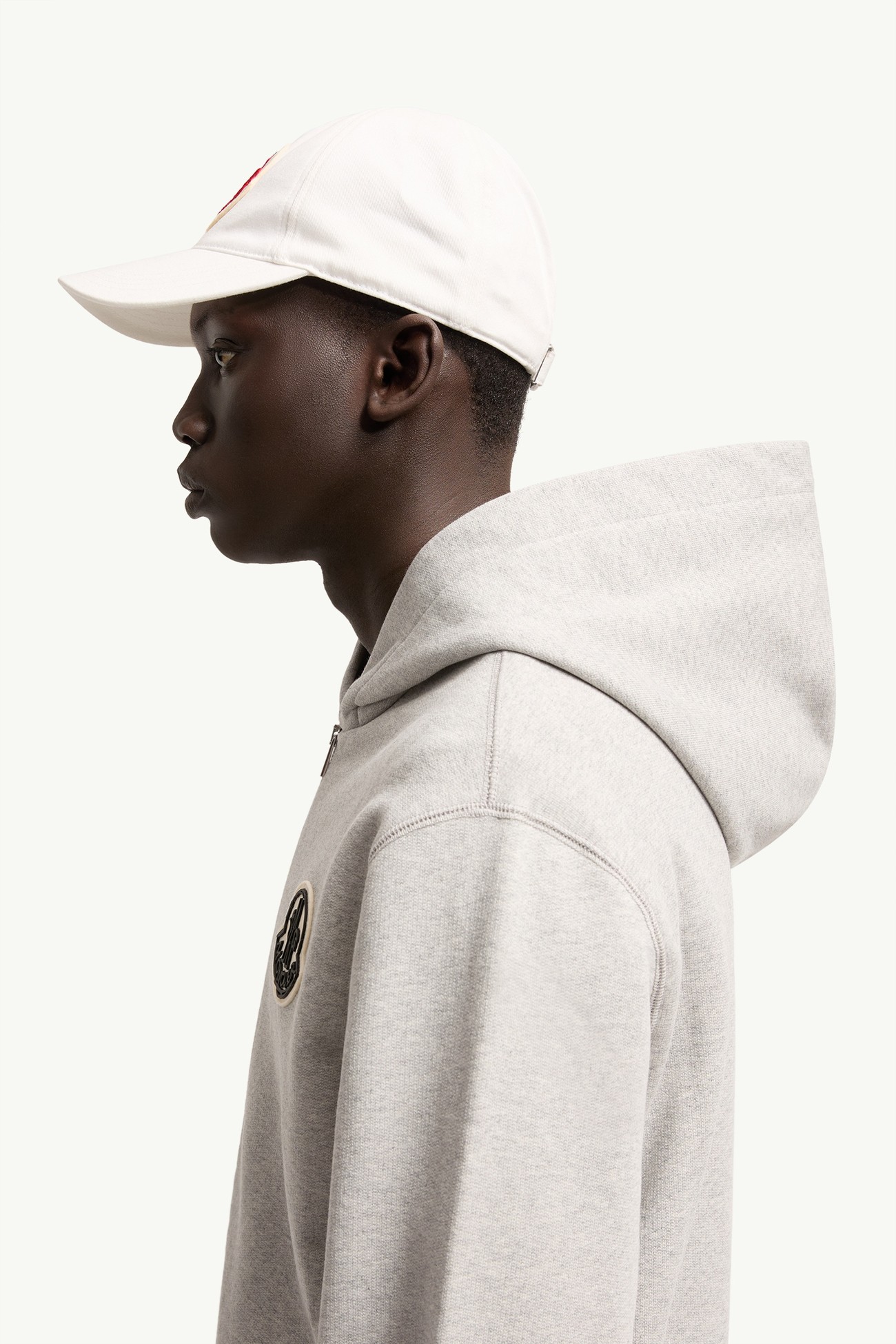 Felpa logata con cappuccio e zip in cotone effetto schizzo Uomo Grigio Moncler 1