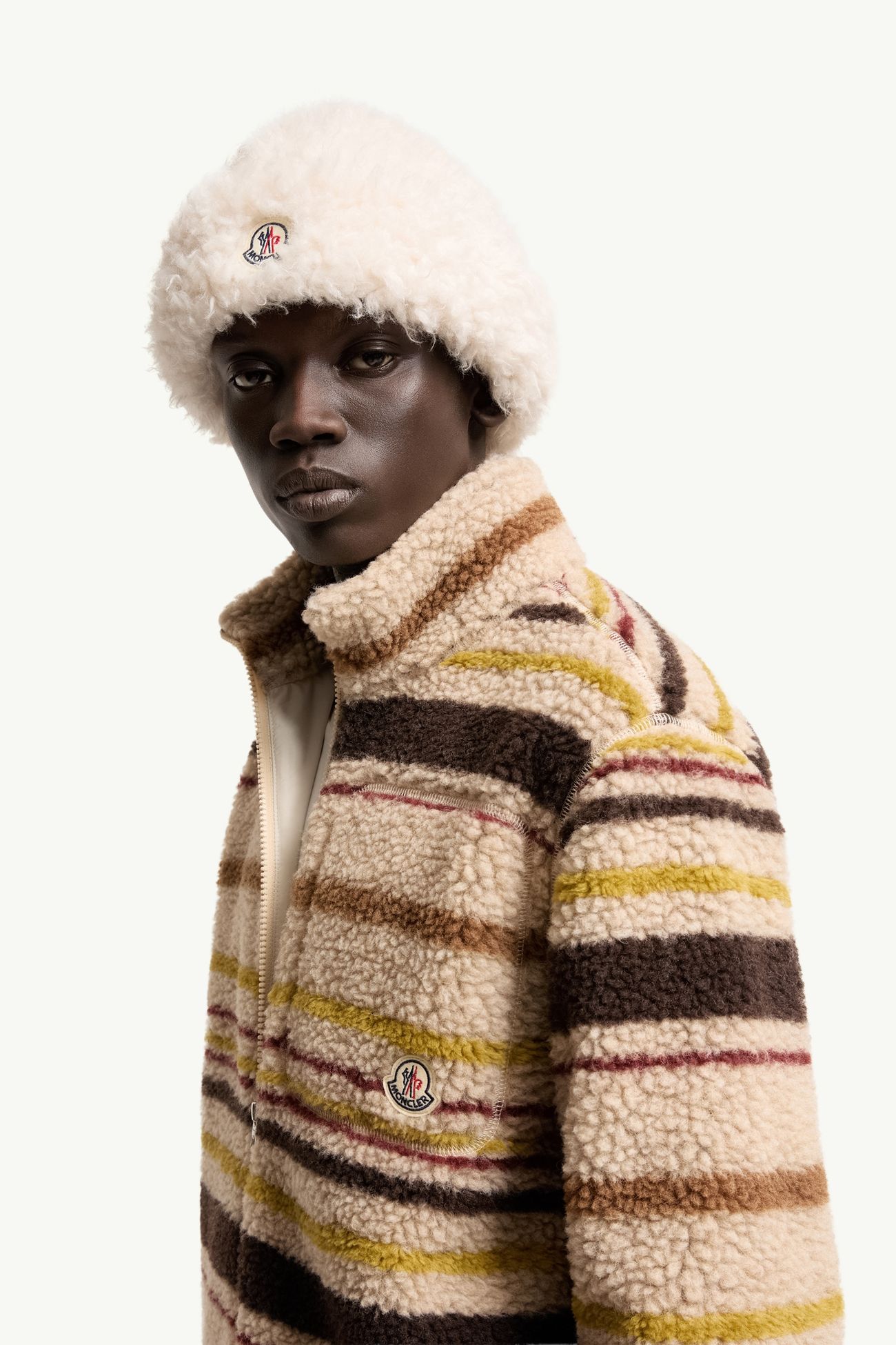 Cárdigan efecto peluche a rayas Hombre Beige & Marrón Moncler 1