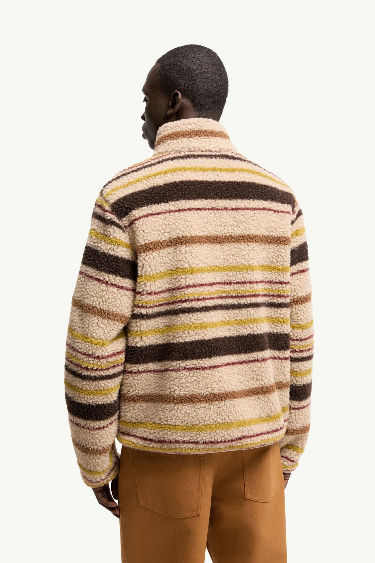 Cárdigan efecto peluche a rayas Hombre Beige & Marrón Moncler 4