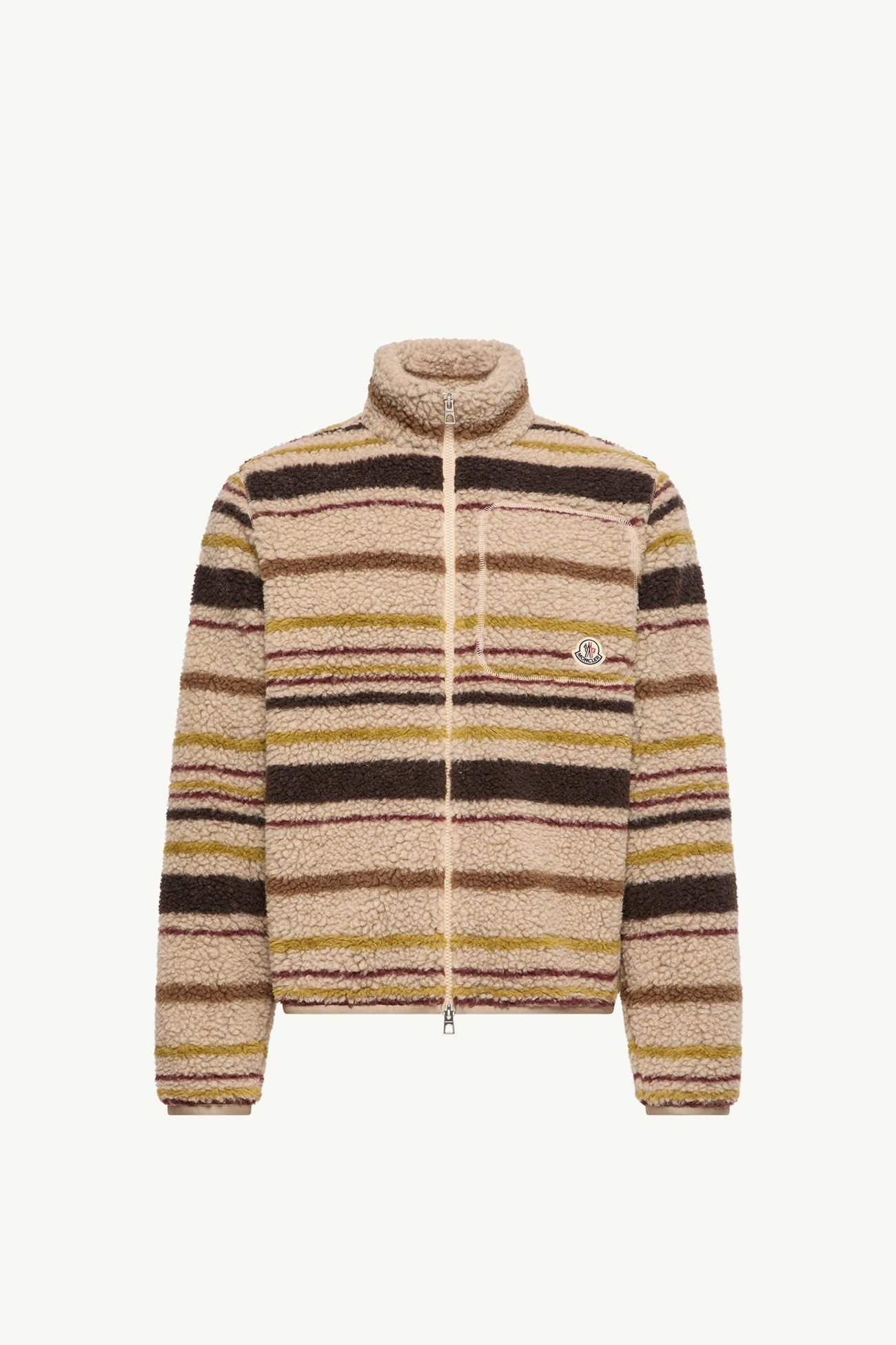 Cárdigan efecto peluche a rayas Hombre Beige & Marrón Moncler 2