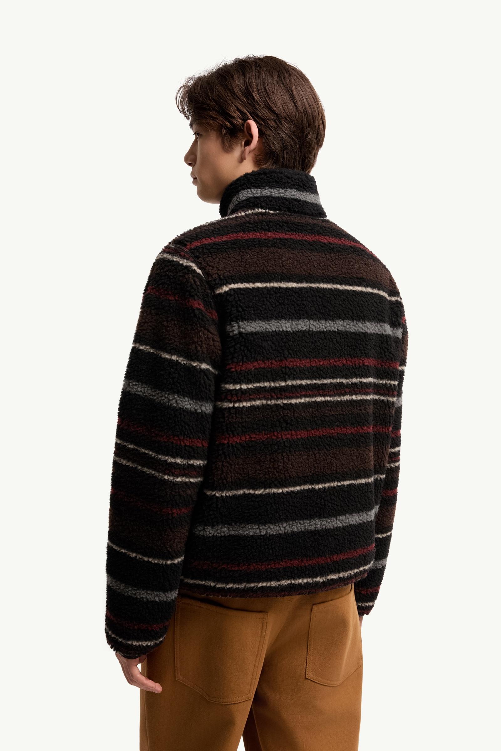 Black & Gray Striped Teddy Zip-Up Cardigan - Sweatshirts for Men