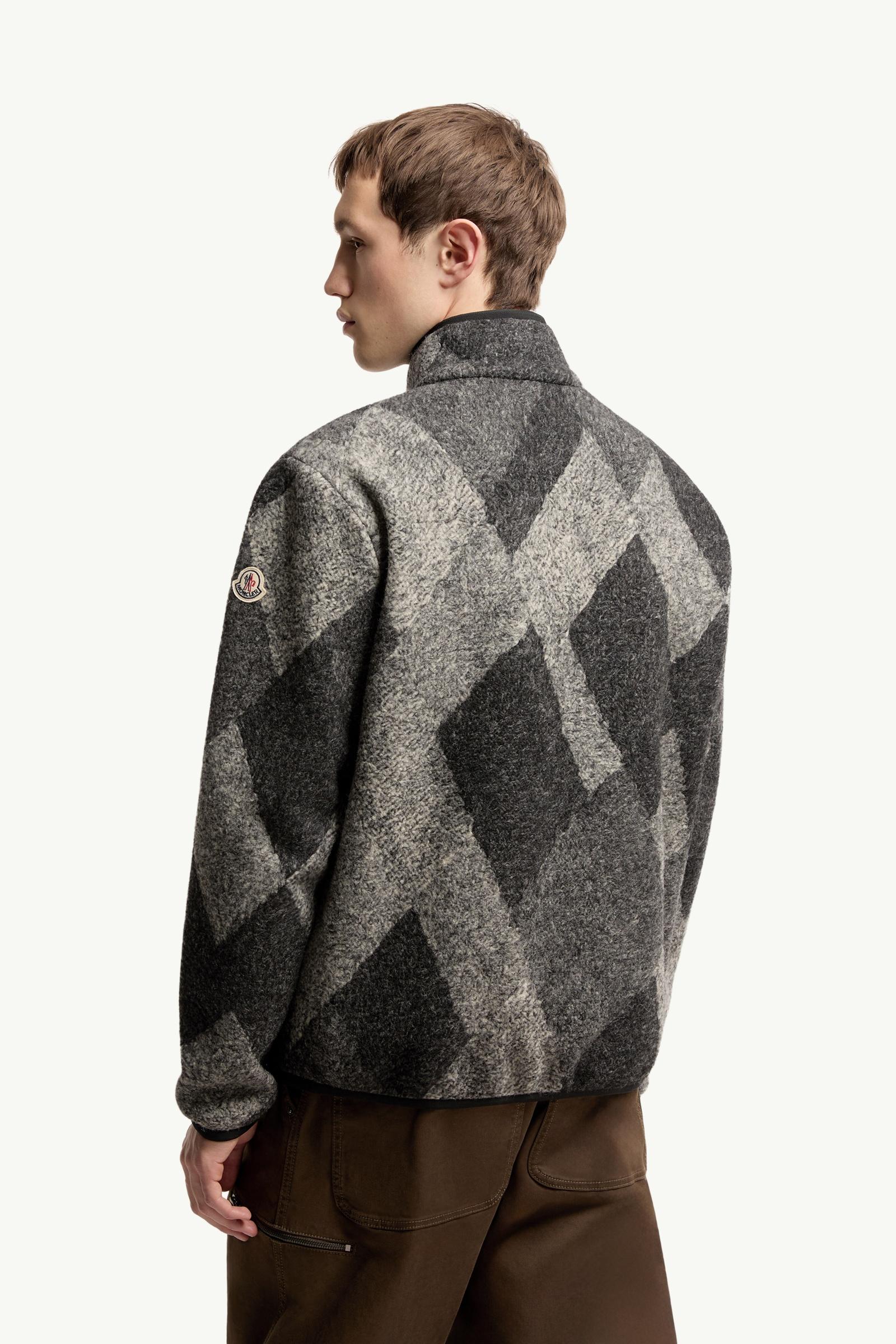 Moncler グレー カーディガン M Grey Diamond Pattern Wool Blend Zip-Up Cardigan - Sweatshirts for