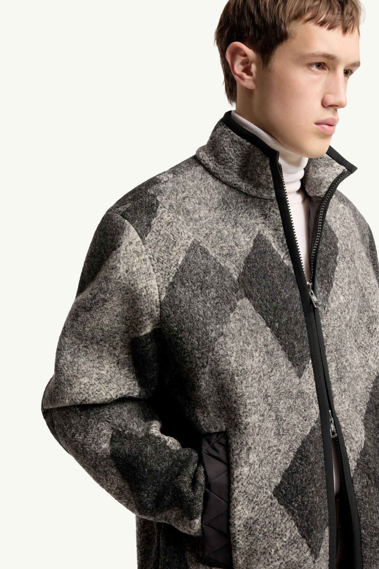 다이아몬드 패턴 울 혼방 집업 카디건 남성 그레이 Moncler 5