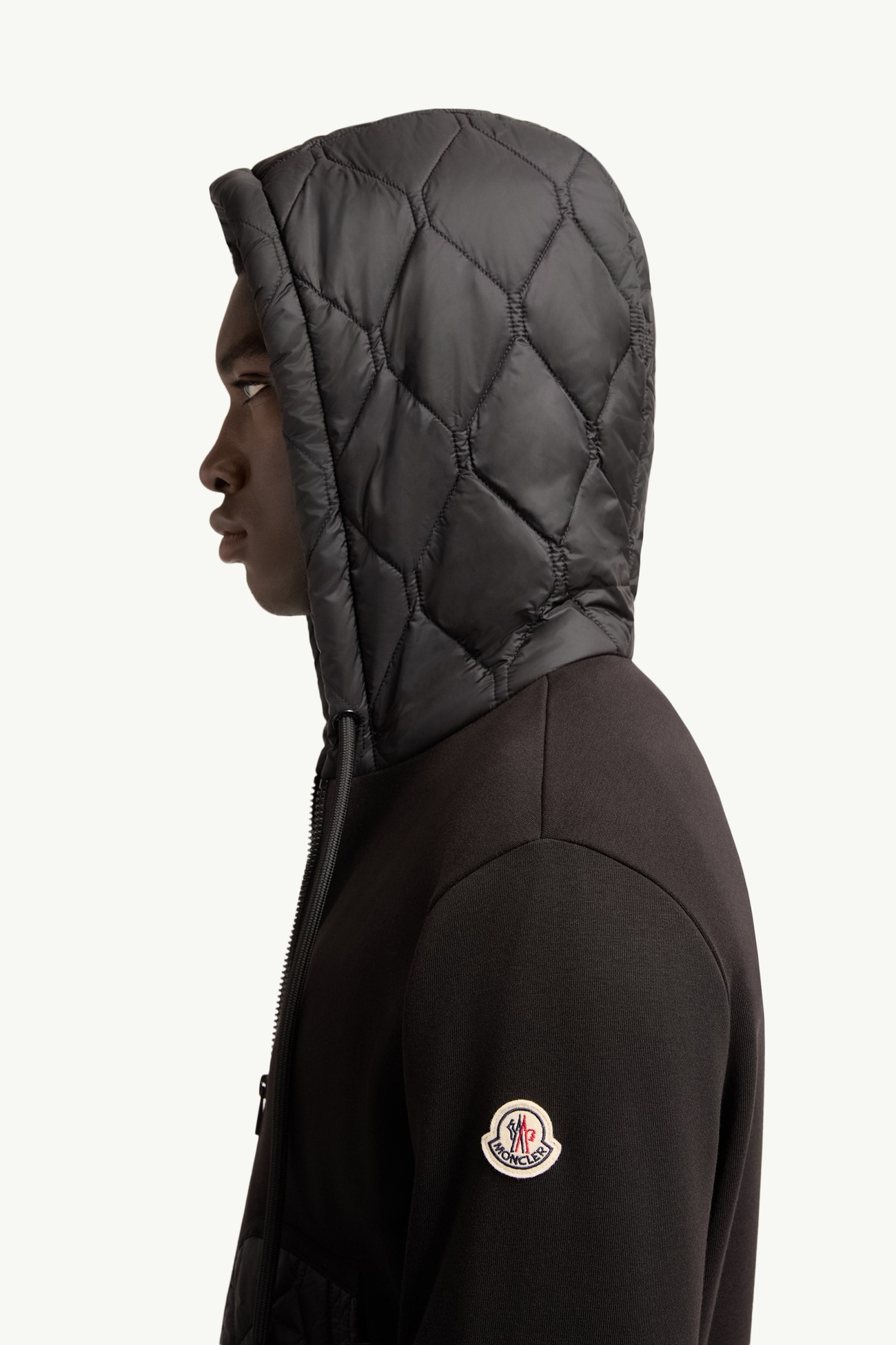 Cárdigan de mezcla de algodón con cremallera y acolchado de rombos Hombre Negro Moncler 1