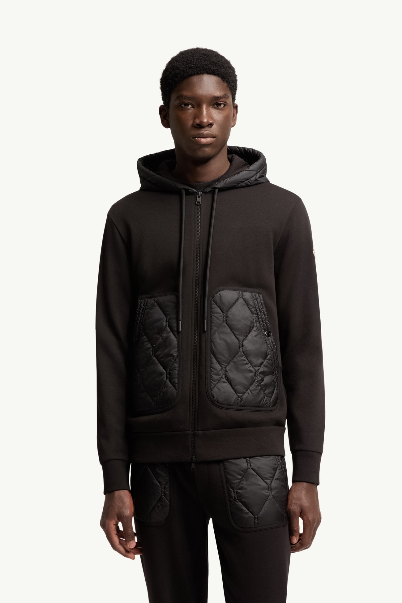 Diamond Quilted Cotton Blend Zip-Up Hoodie Men Black Moncler 3