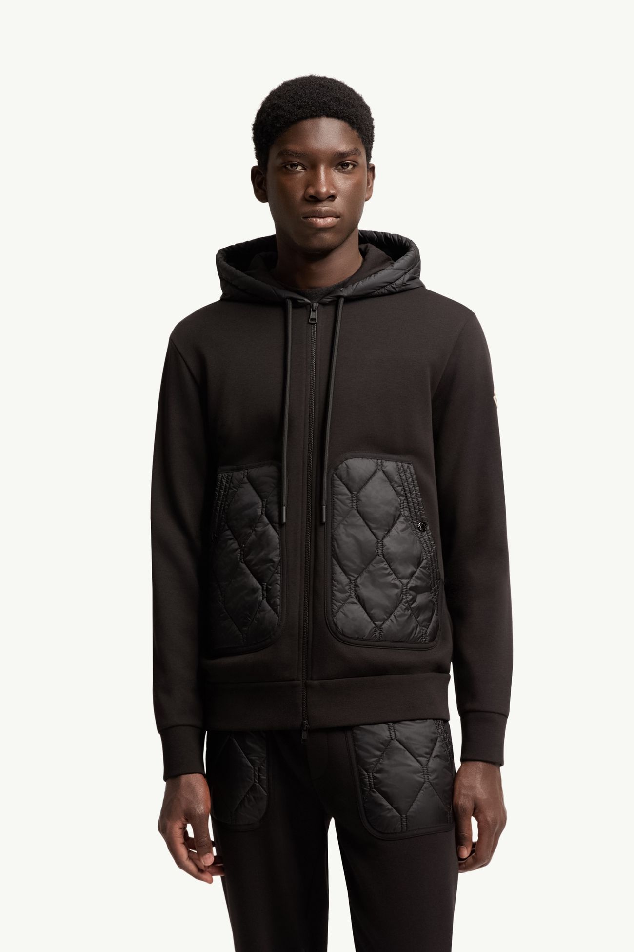 다이아몬드 퀼팅 코튼 혼방 집업 후디 남성 블랙 Moncler 3
