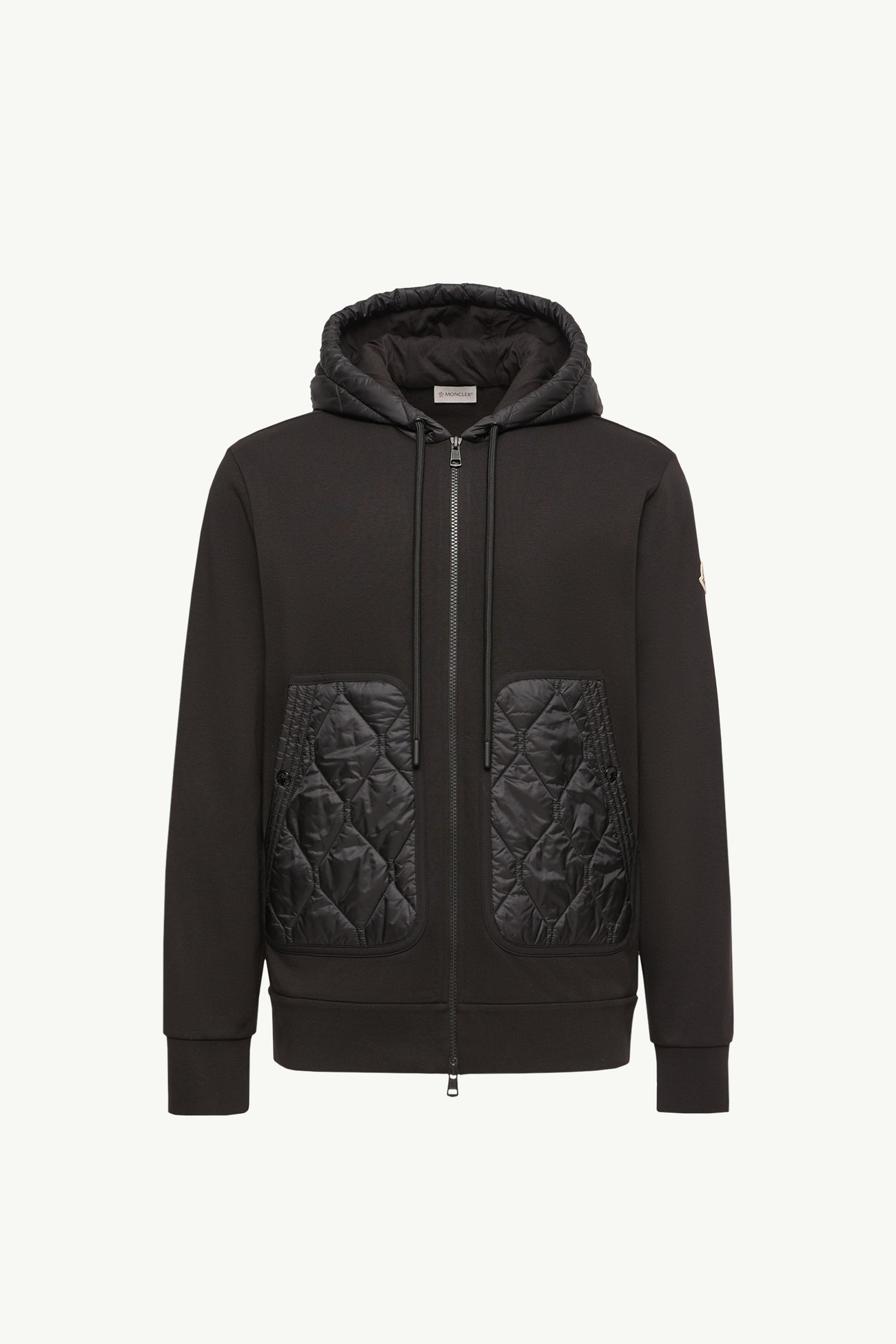 菱形絎縫棉質混紡拉鏈連帽衫 男士 黑色 Moncler 2