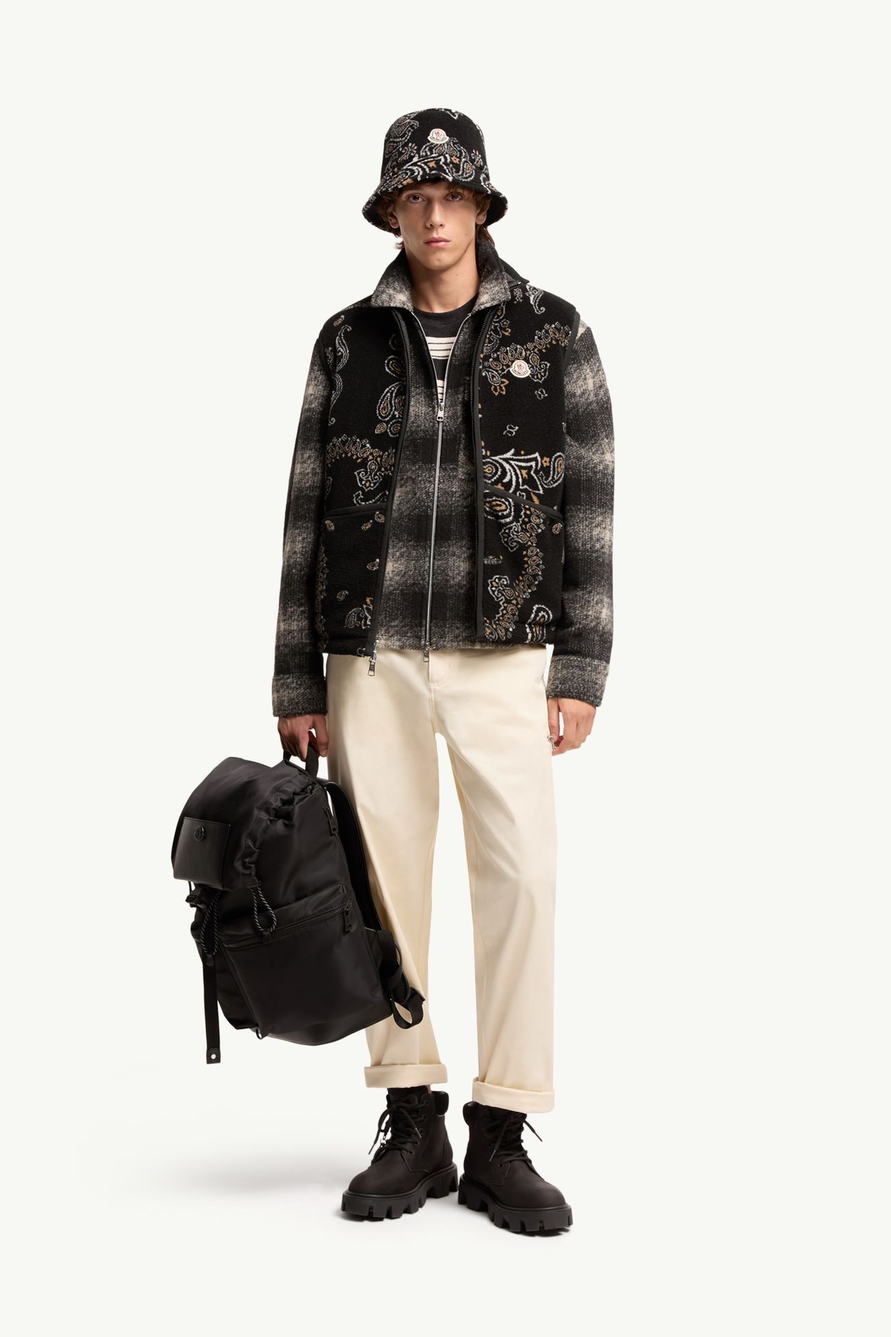 雙面腰果花印花夾層泰迪布背心 男士 黑色 Moncler 0