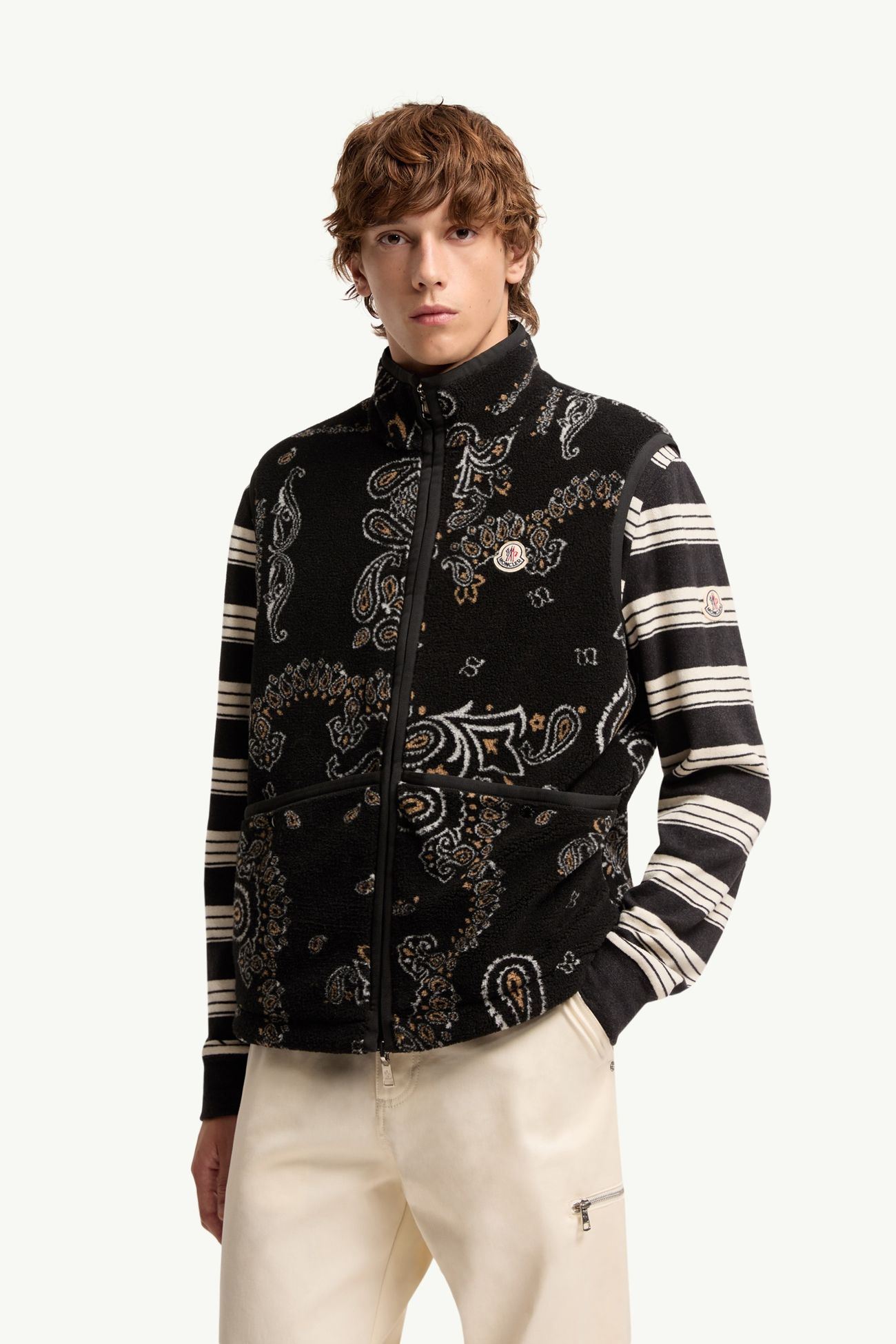 雙面腰果花印花夾層泰迪布背心 男士 黑色 Moncler 3