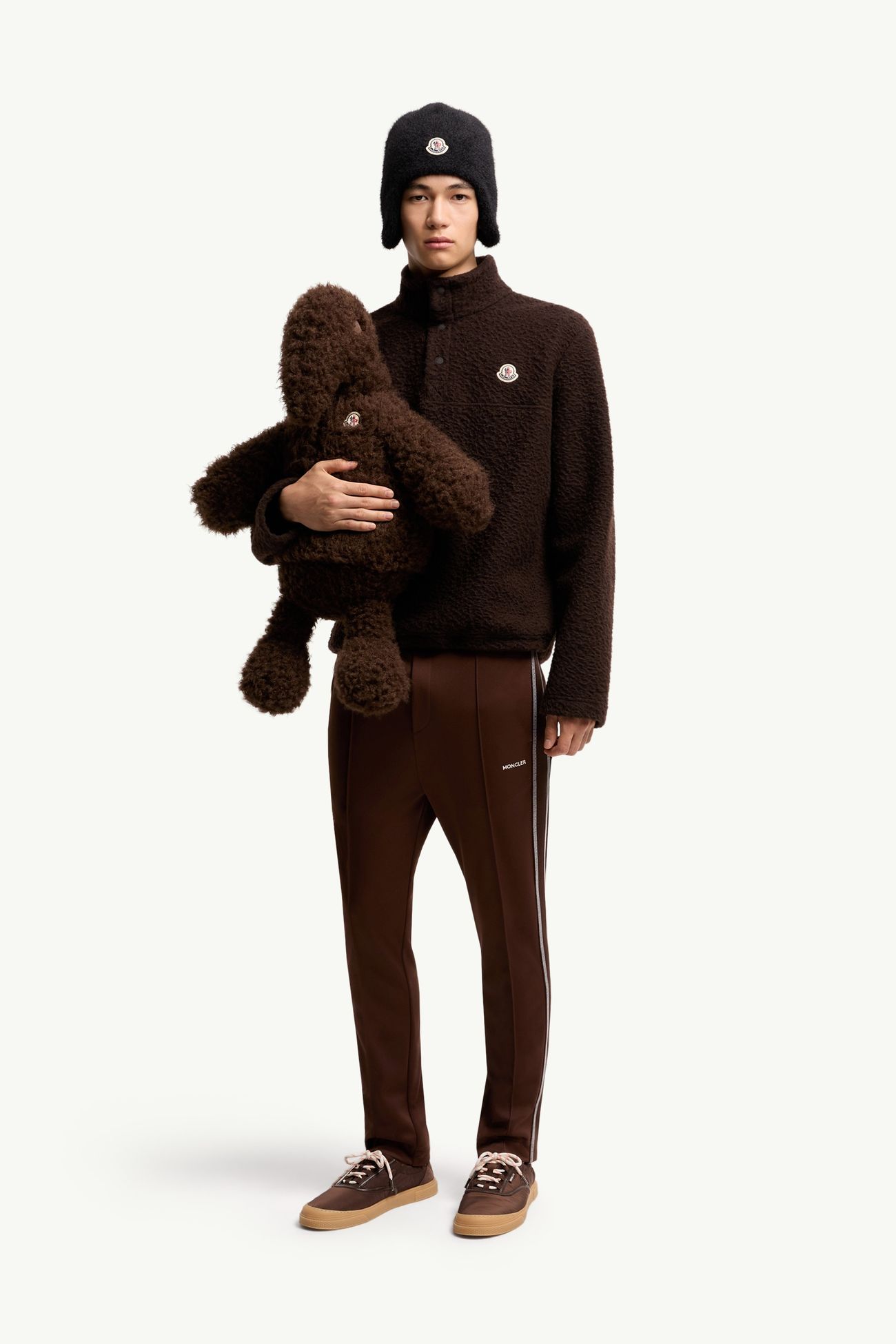 Felpa logata in maglia Uomo Marrone Scuro Moncler 0