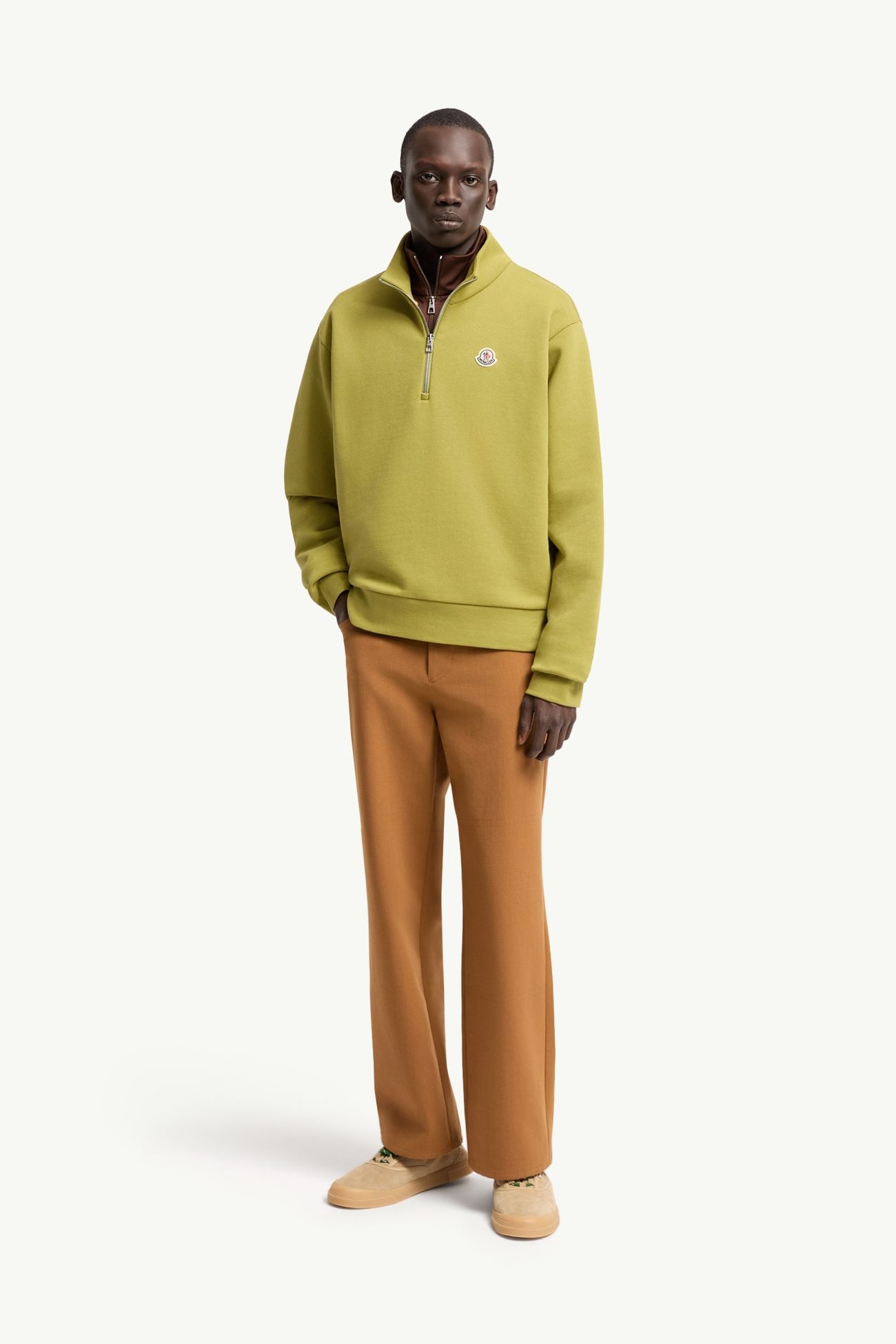 Logo Cotton Zip-Up Sweatshirt Men Lime Green Moncler 0