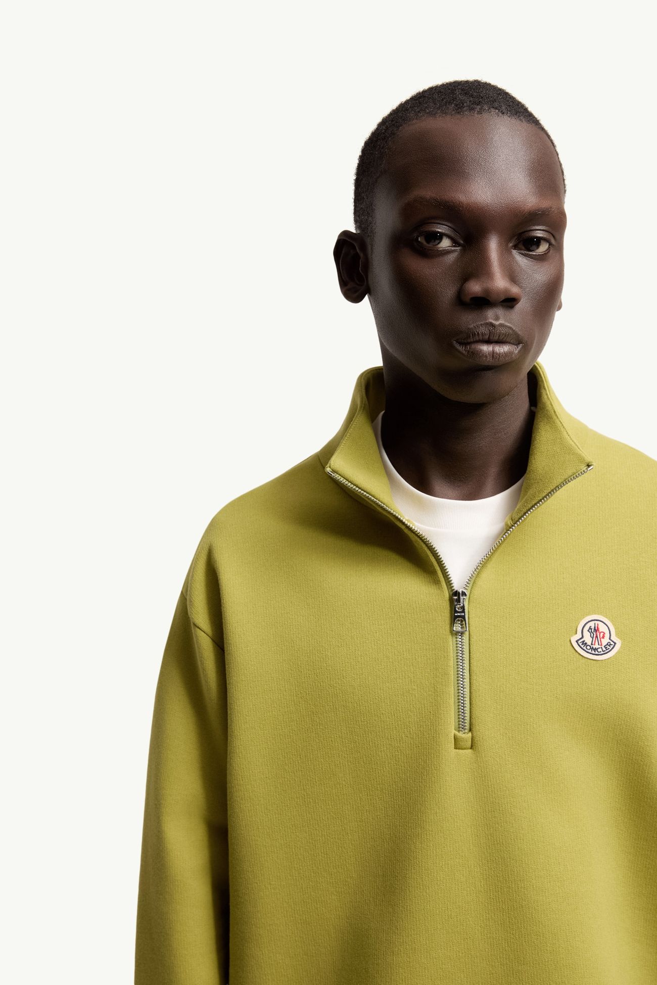 Felpa con zip in cotone con logo Uomo Verde Lime Moncler 5