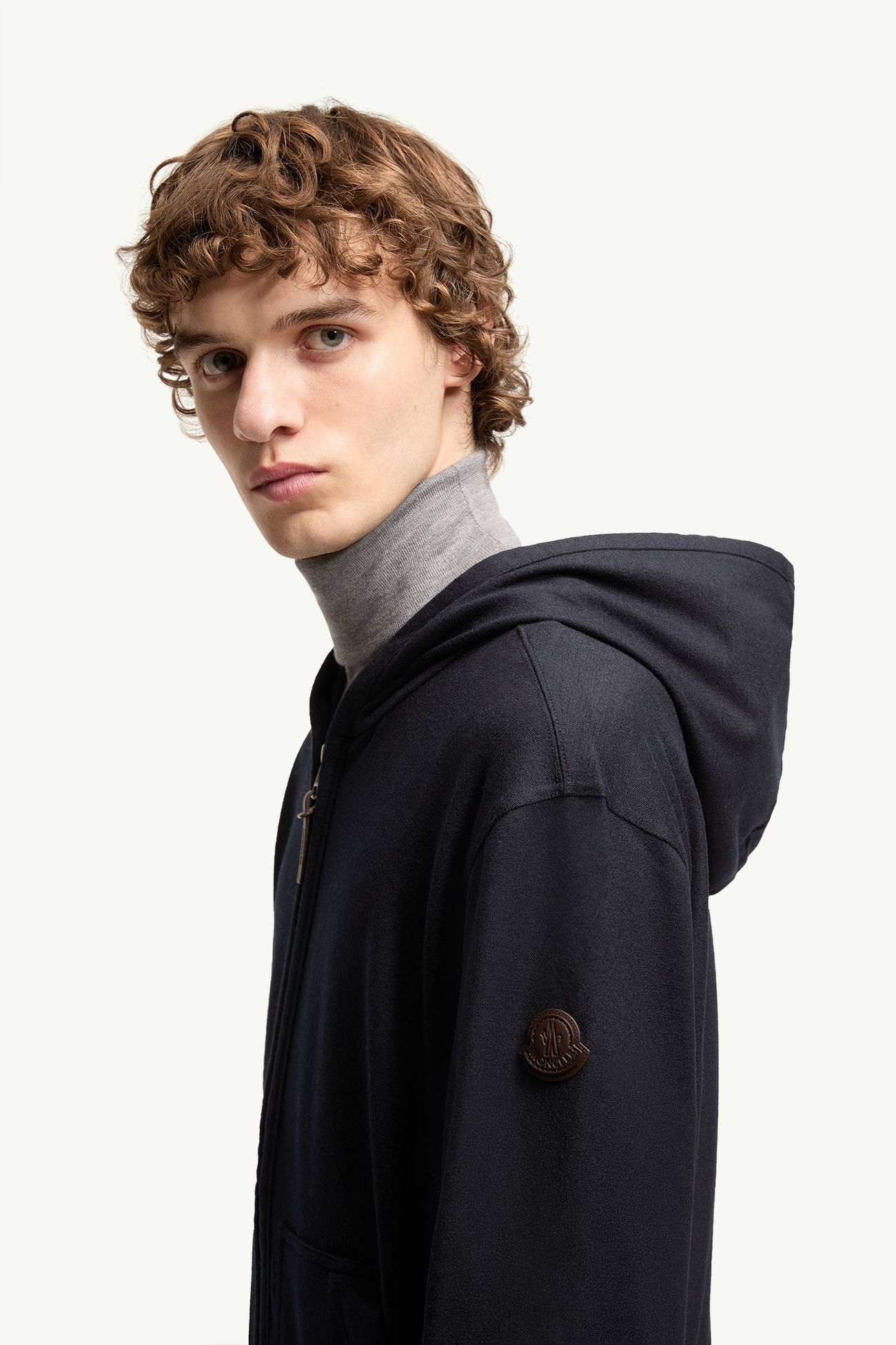 Flannel Zip-Up Hoodie Men Navy Blue Moncler 1