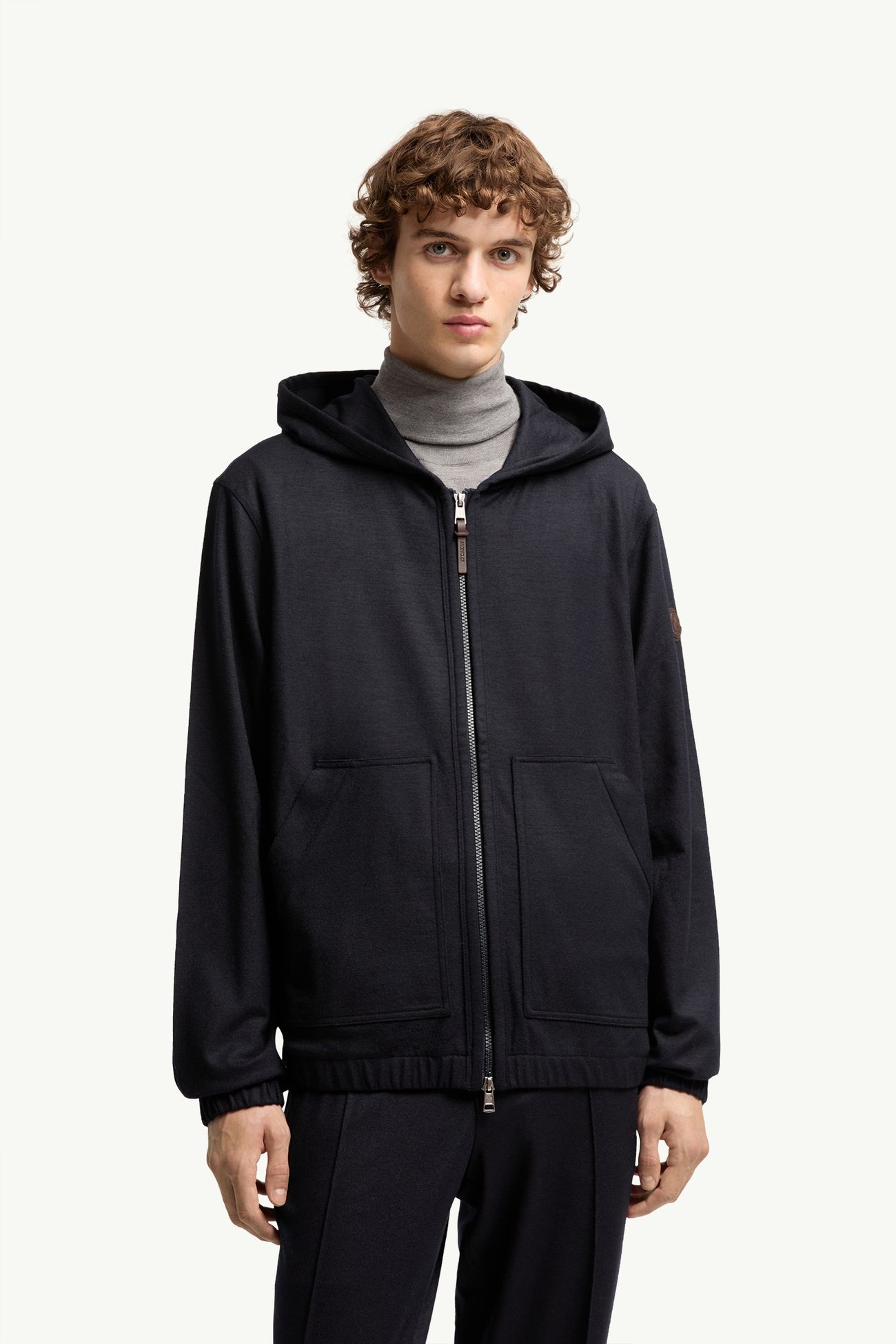 Flannel Zip-Up Hoodie Men Navy Blue Moncler 3