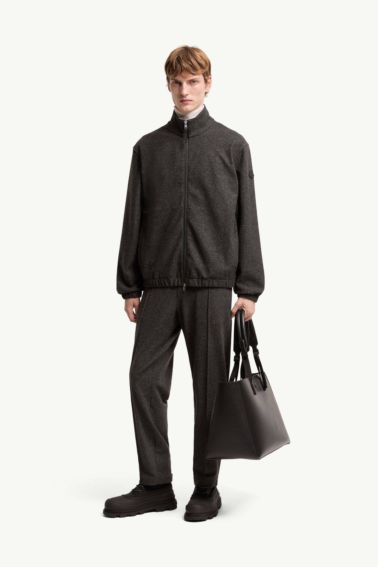 Leather Logo Zip-Up Cardigan Men Dark Gray Moncler 0