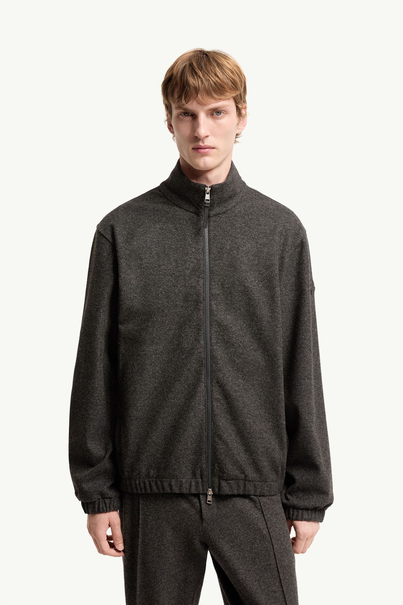 皮革標誌拉鏈開襟毛衣 男士 深灰色 Moncler 3