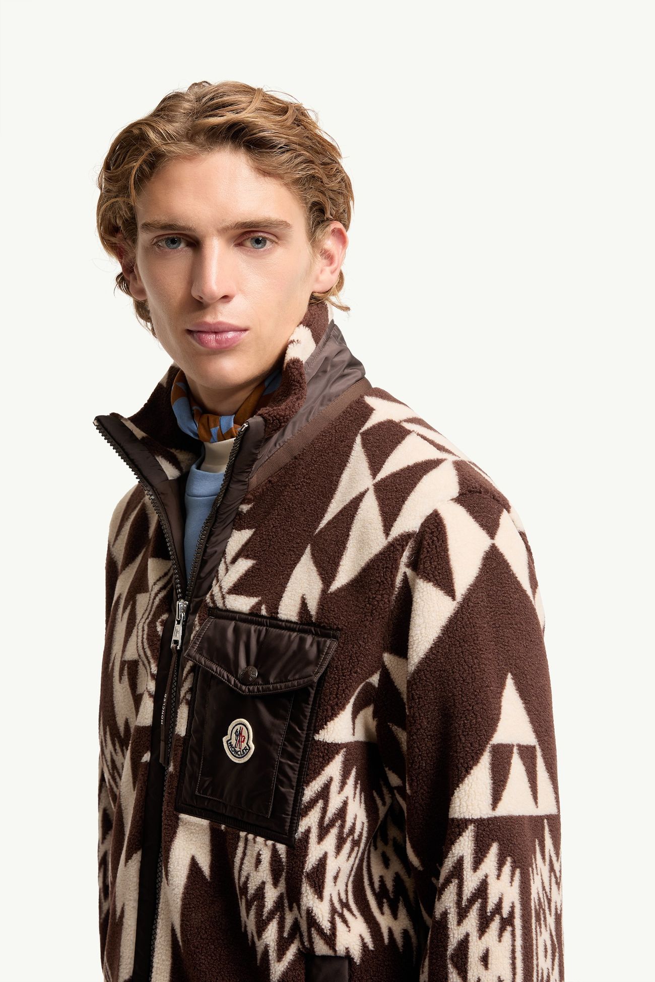 男士几何泰迪绒风格拉链连帽卫衣 男士 棕色 Moncler 1